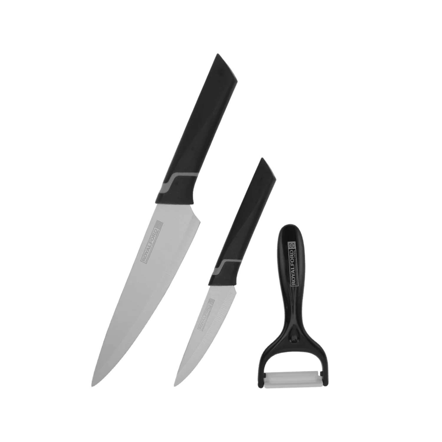 Royalford RF12004 3PC Kitchen Tools Set | 8” Chef Knife, 3.5” Paring Knife & Y Peeler| Extra Sharp Stainless Steel Blades | Strong PP Handle for Cutting & Peeling - Image 2
