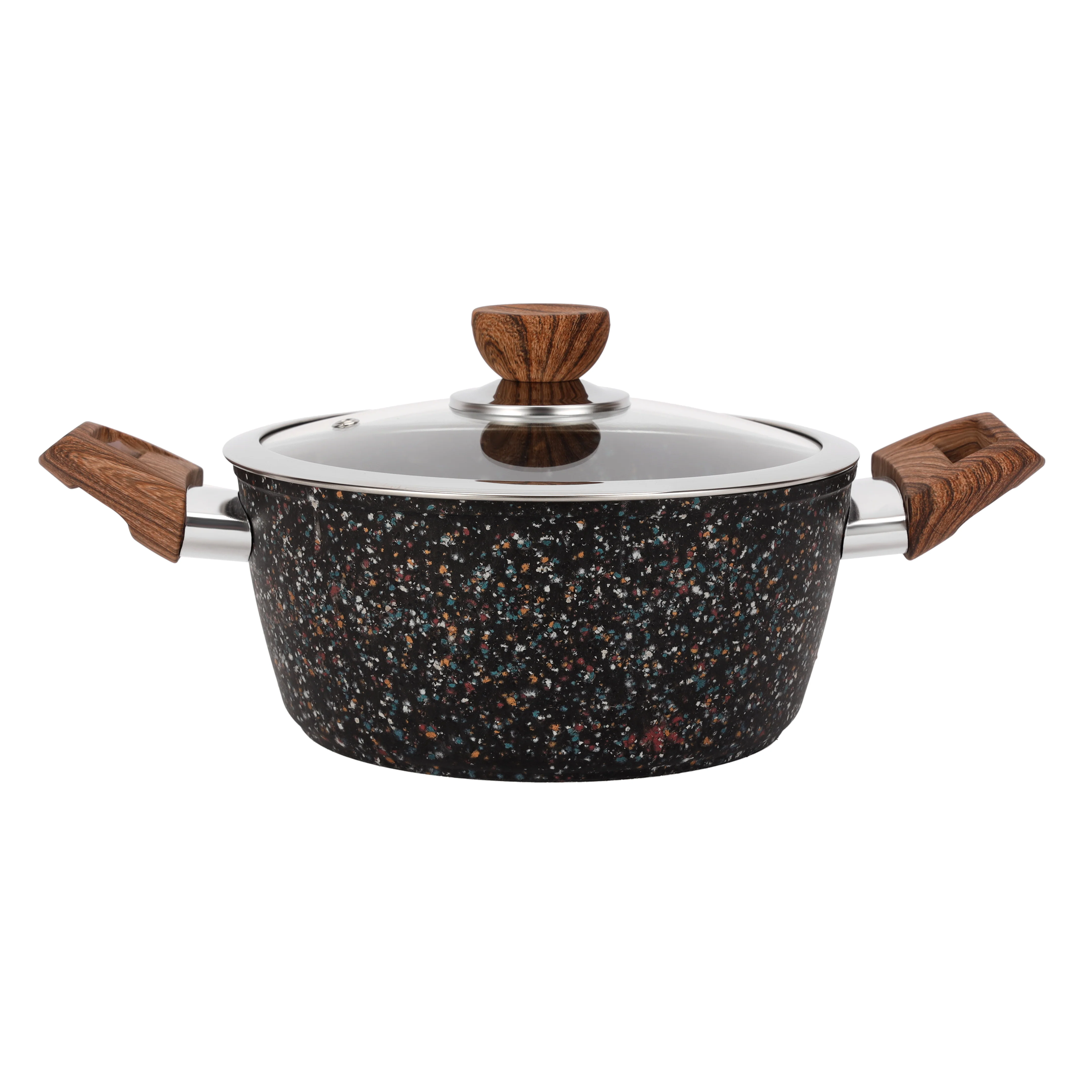 Royalford RF12015 20cm Forged Aluminium Casserole | Multistone Granite Non-Stick Coating | Induction Compatible Bottom |Tempered Glass Lid with wide steel frame