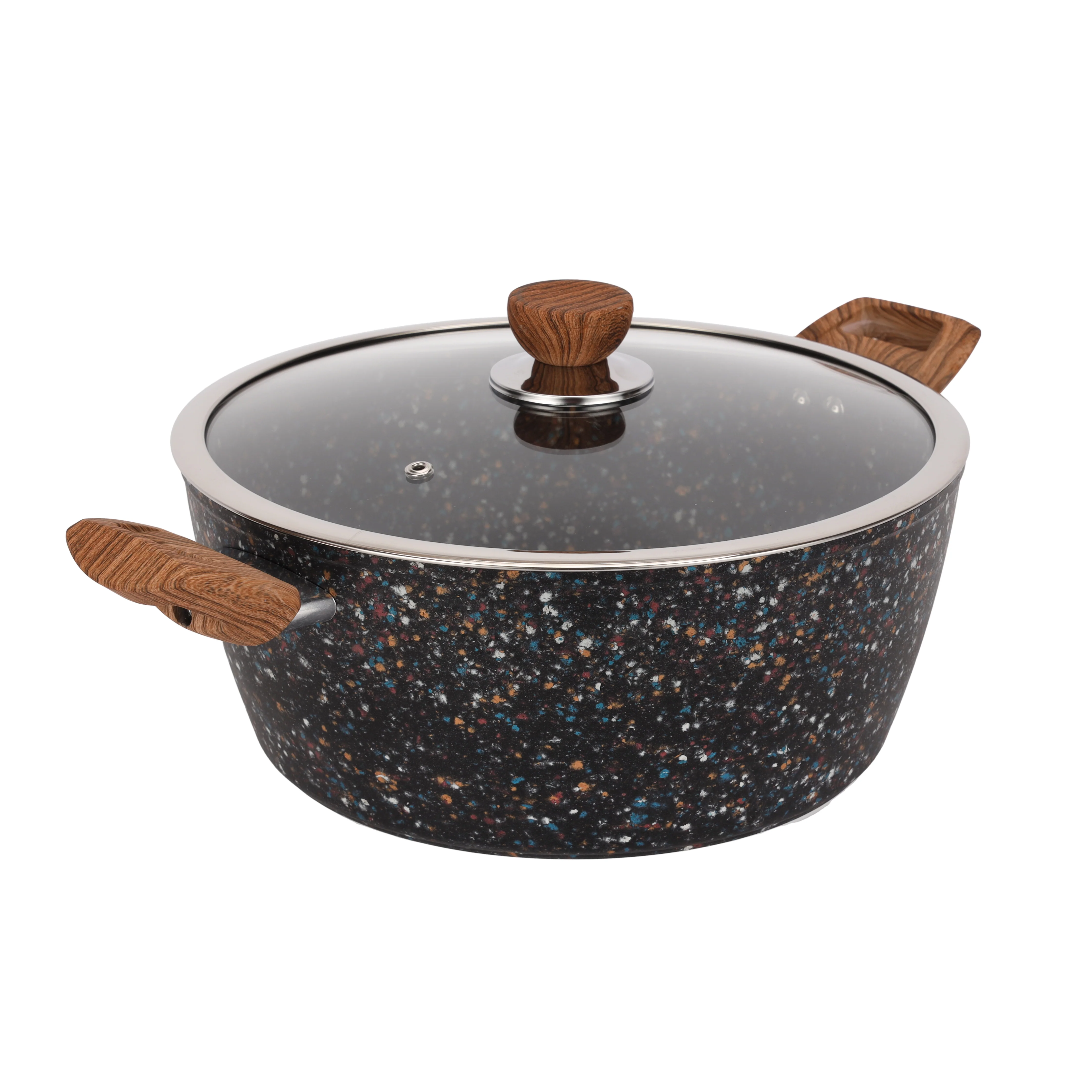 Royalford RF12018 28cm Forged Aluminium Casserole | Multistone Granite Non-Stick Coating| Induction Compatible Deep Cooking Pot with Glass Lid | PFOA Free Family Use - Image 2