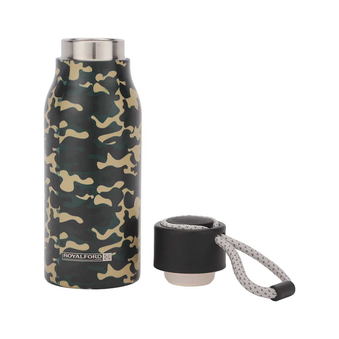Royalford RF12022 400ml Stainless Steel Vacuum Bottle | Double Wall Insulated Leak Resistant Hot & Cold Water Flask | Portable Strap | Durable & Compact Travel Design - Image 2