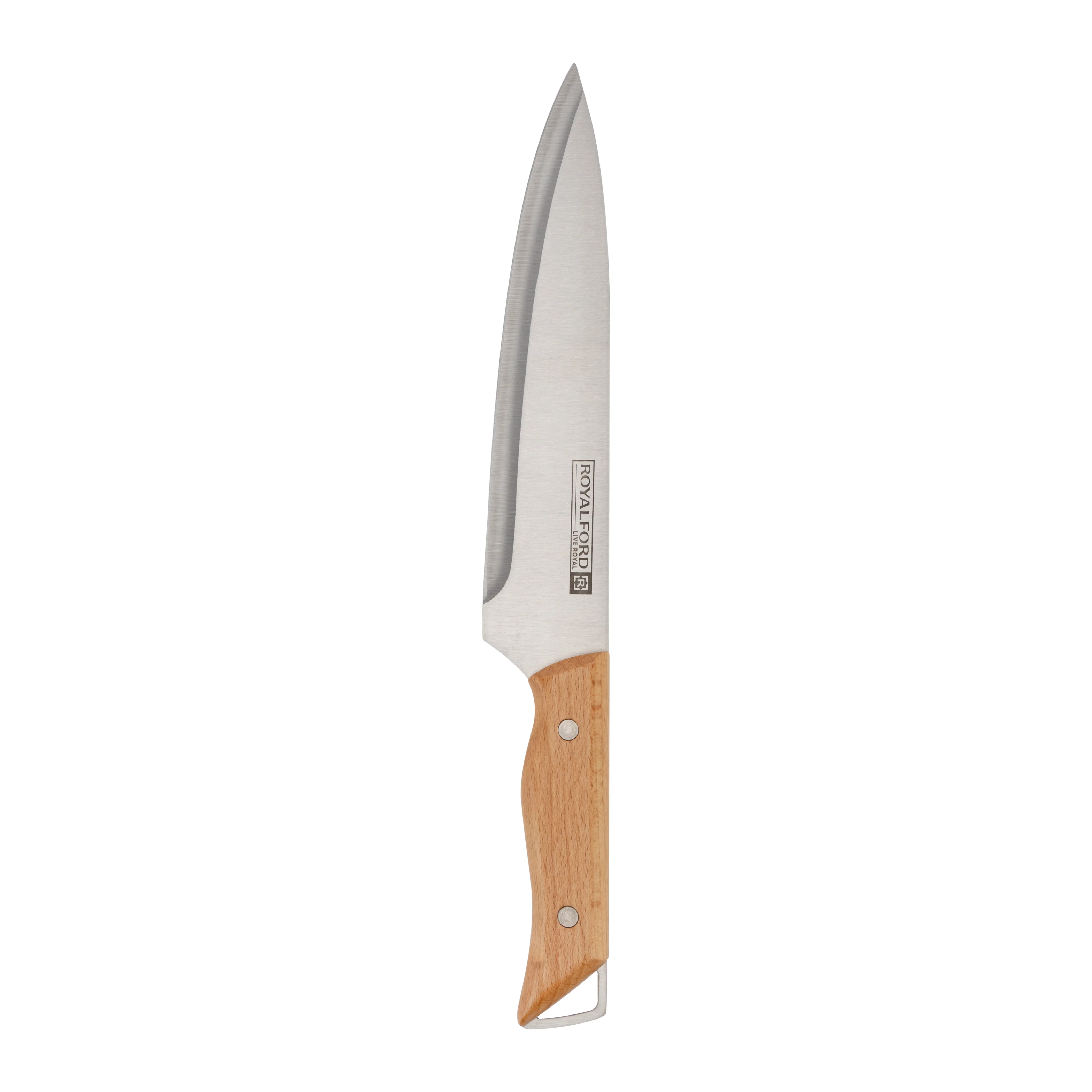 Royalford RF12097 8 Inch Chef Knife Stainless Steel Kitchen Knife | Wooden Handle | Extra Sharp Multipurpose Cooking Knife | Perfect for Meat Vegetables Fruits Herbs