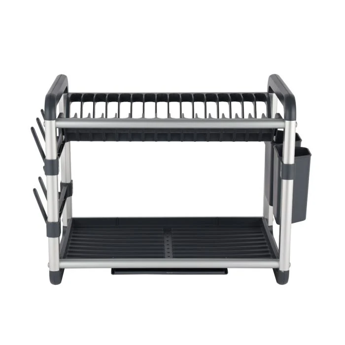 Royalford RF12178 Two-Tier Aluminium Dish Rack | Drain Board | Cutlery & Glass Holders| Holds 16 Plates | Rust Resistant | Durable Kitchen Organizer for Modern Homes - Image 3