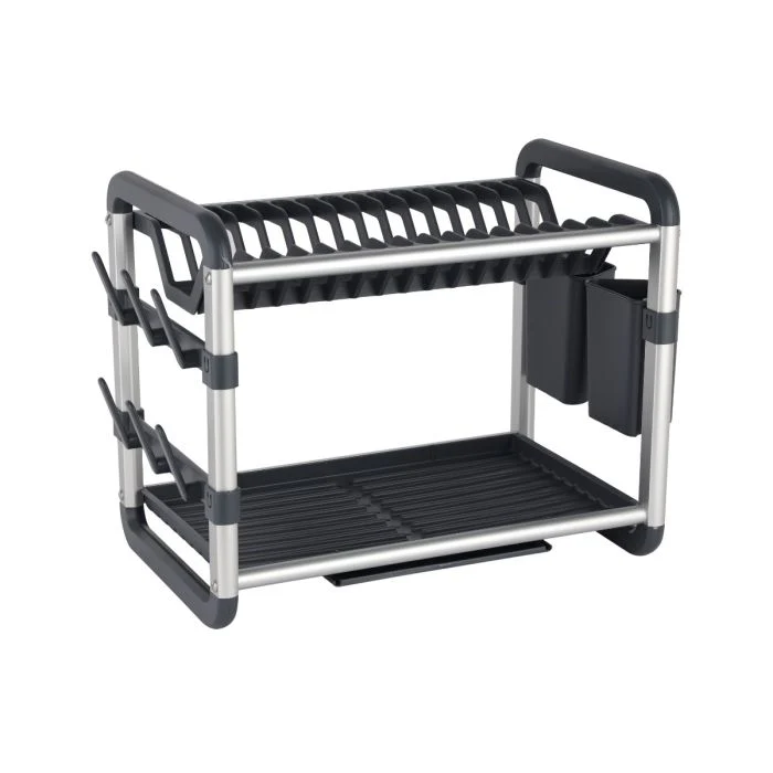 Royalford RF12178 Two-Tier Aluminium Dish Rack | Drain Board | Cutlery & Glass Holders| Holds 16 Plates | Rust Resistant | Durable Kitchen Organizer for Modern Homes - Image 4