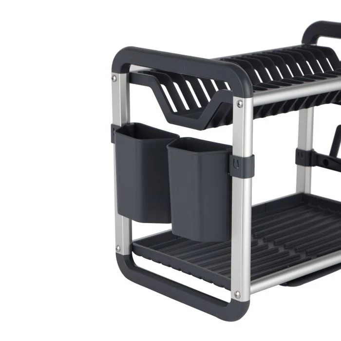 Royalford RF12178 Two-Tier Aluminium Dish Rack | Drain Board | Cutlery & Glass Holders| Holds 16 Plates | Rust Resistant | Durable Kitchen Organizer for Modern Homes - Image 5