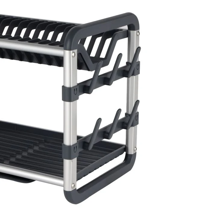 Royalford RF12178 Two-Tier Aluminium Dish Rack | Drain Board | Cutlery & Glass Holders| Holds 16 Plates | Rust Resistant | Durable Kitchen Organizer for Modern Homes - Image 6
