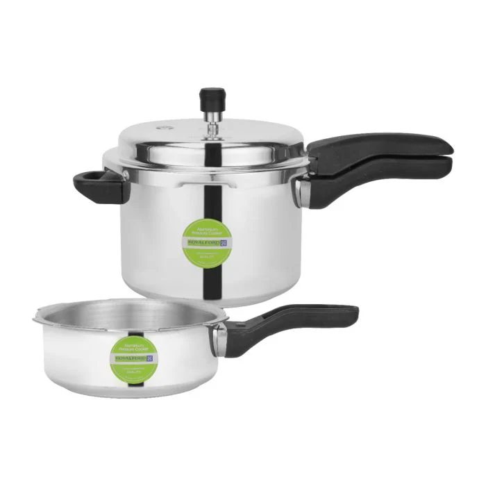 Royalford RF12182 Pressure Cooker Combo Pack | 5L Cooker + 3L Pan with Common Lid| Anti-Implosion Safety System| Stepped Encapsulated Bottom| Perfect For Daily Family Use - Image 3