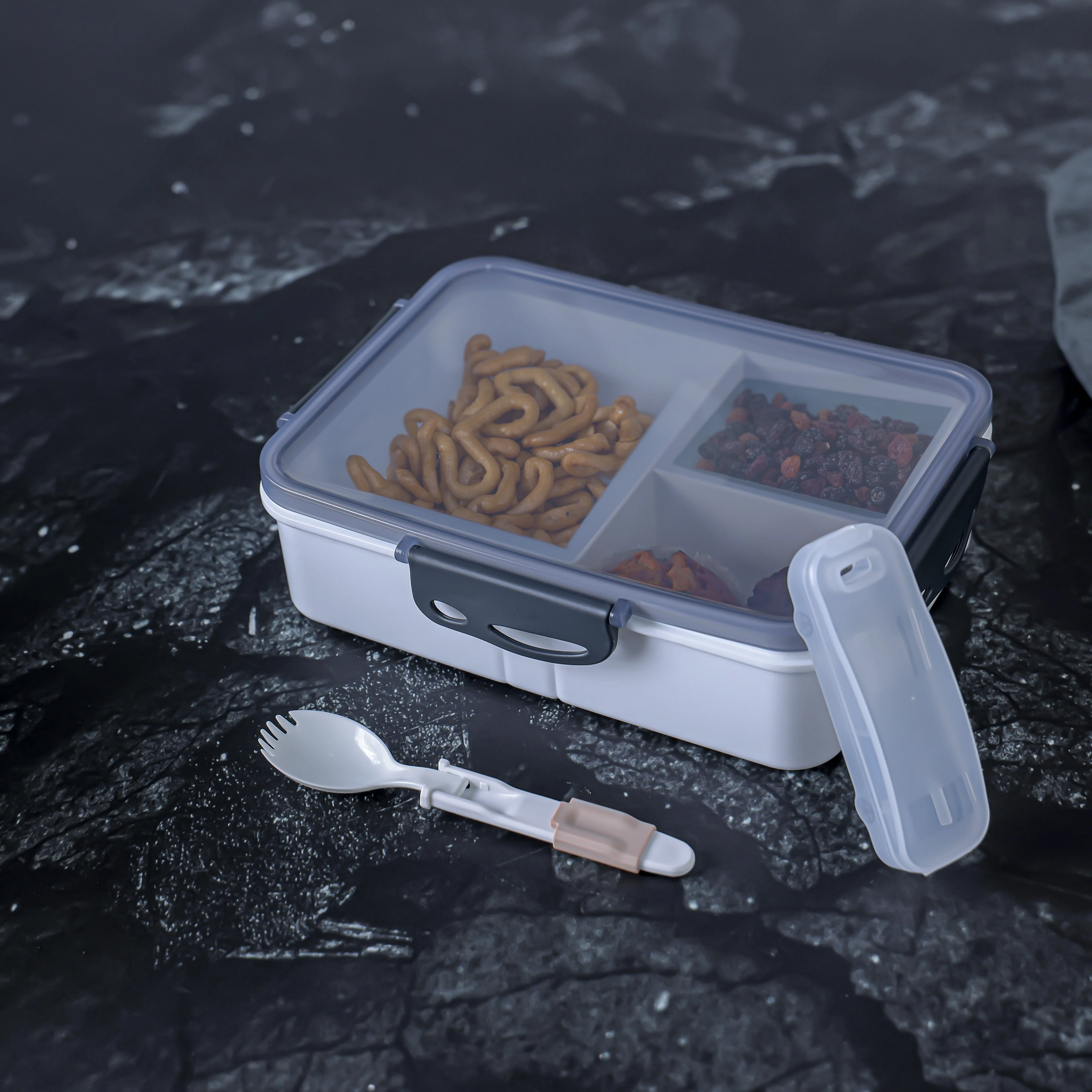 Royalford RF12191 Lunch Box 1600ml| Spoon & Holder 3 Compartment Leak Proof BPA Free Food Grade| PPE Freezer Safe Durable Food Storage Container for Office School Travel| - Image 5