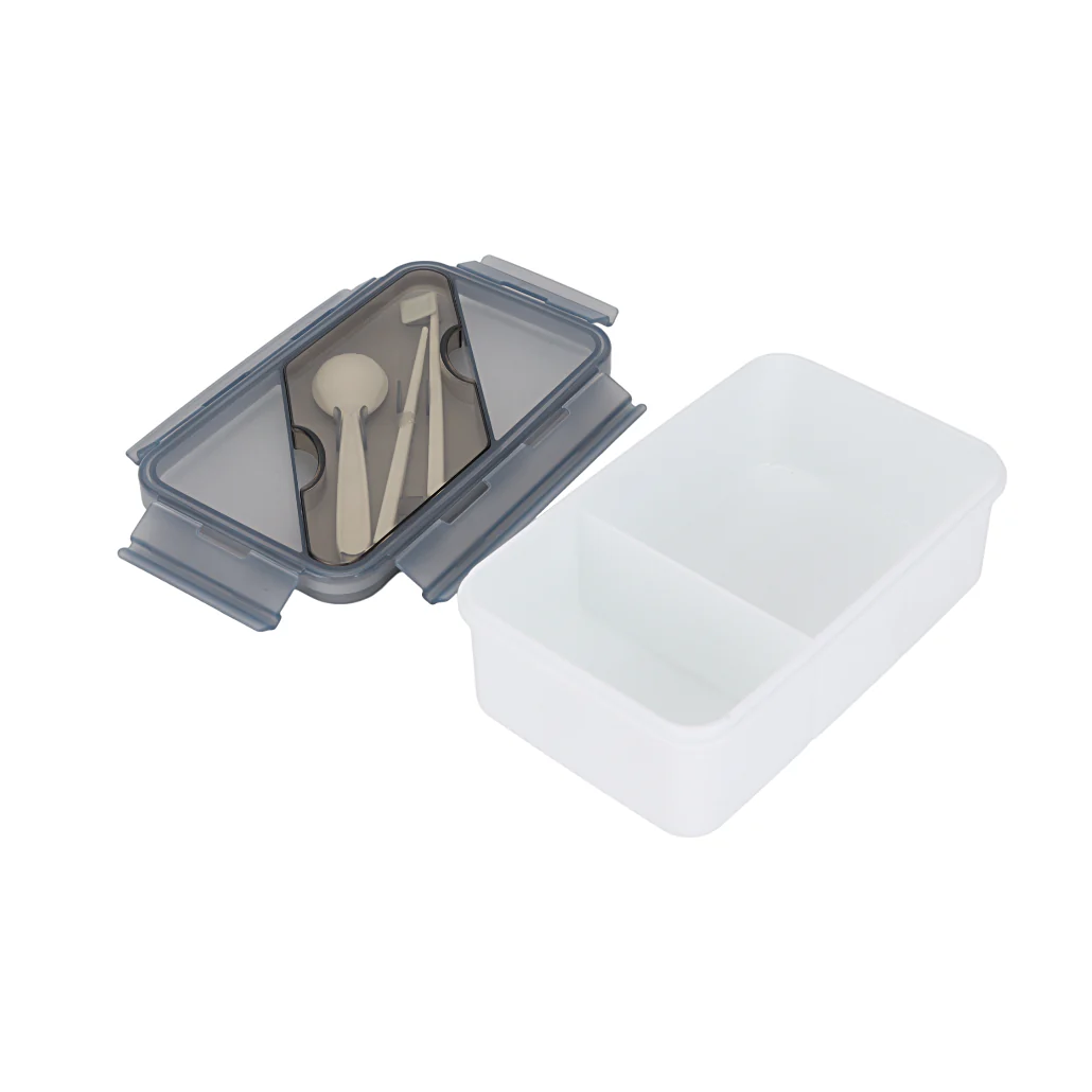 Royalford RF12192 Rectangular Lunch Box 1100ML|  2 compartments & leak-proof 4-side lock lid| BPA-free PPE material, freezer safe design & cutlery for convenient meals| - Image 3