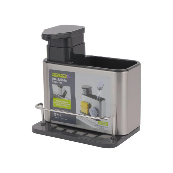 Royalford RF12242 Stainless Steel Sink Caddy | Built-in Soap Dispenser |Sponge & Brush Holder, Drain Tray, Detachable Parts| Space-Saving Kitchen Organizer for Home Use - Image 3