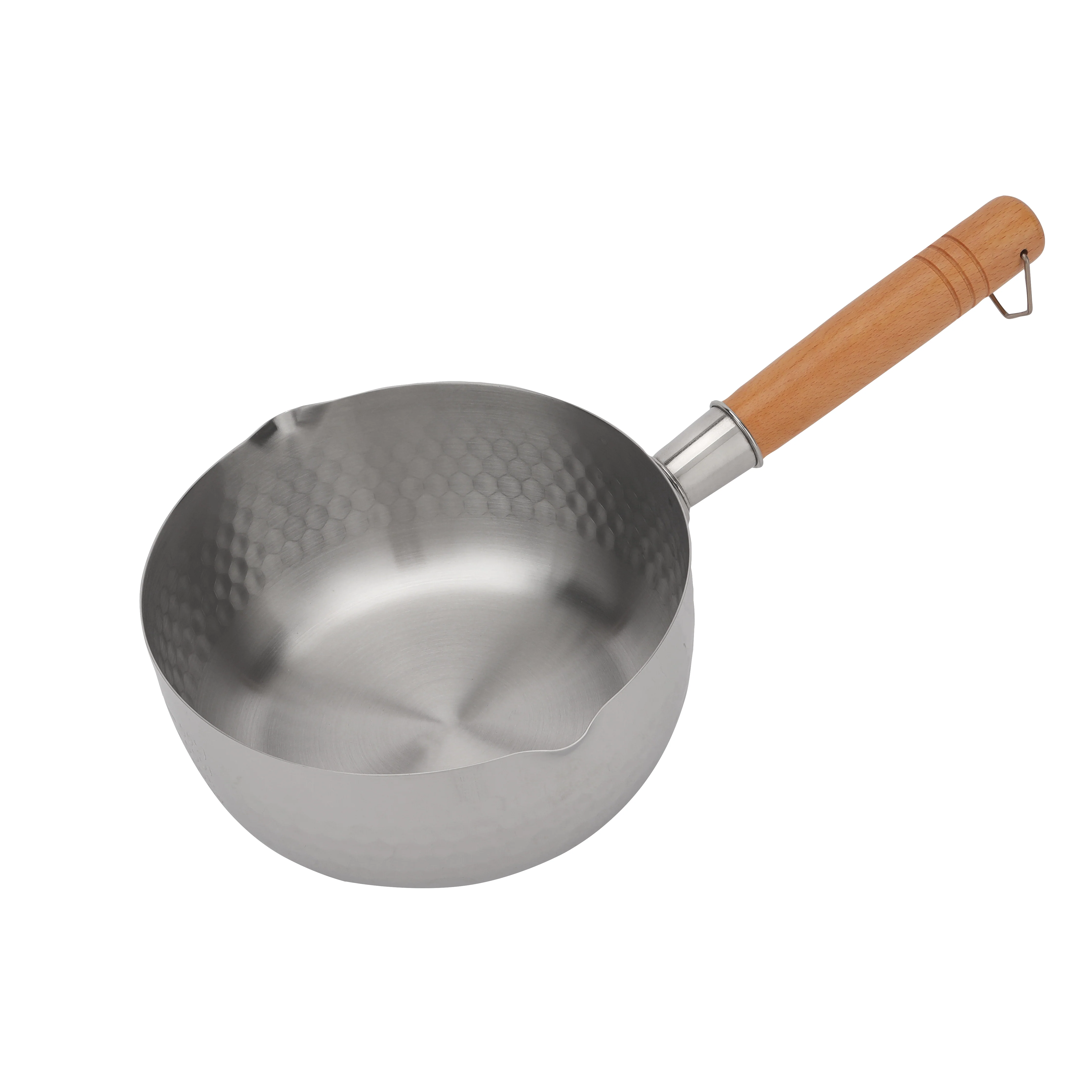 Royalford RF12260 18cm Stainless Steel Snow Pot | Wooden Handle | Induction Compatible Saucepan with Dual Pouring Spout | Hammered Finish | Even Heat Distribution Pan - Image 3