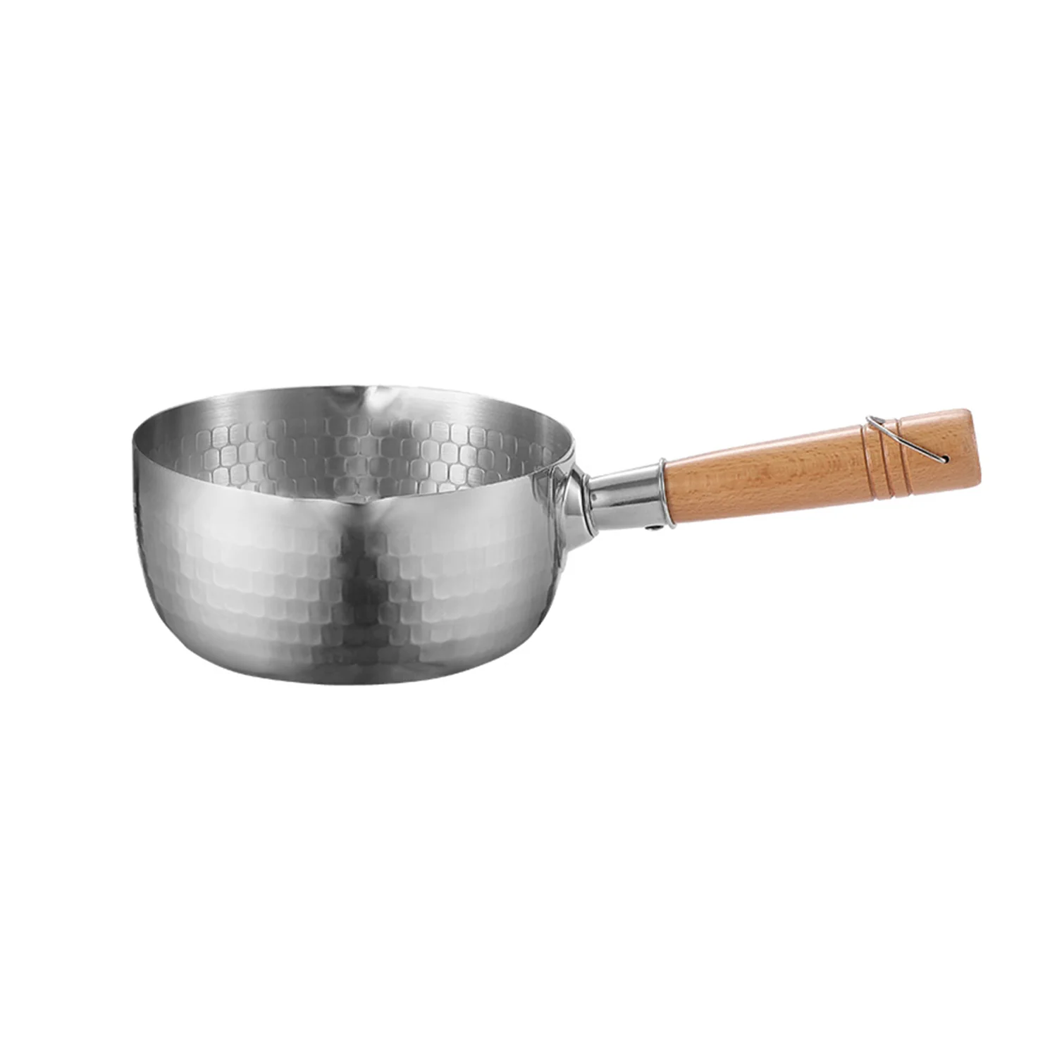 Royalford RF12260 18cm Stainless Steel Snow Pot | Wooden Handle | Induction Compatible Saucepan with Dual Pouring Spout | Hammered Finish | Even Heat Distribution Pan - Image 4