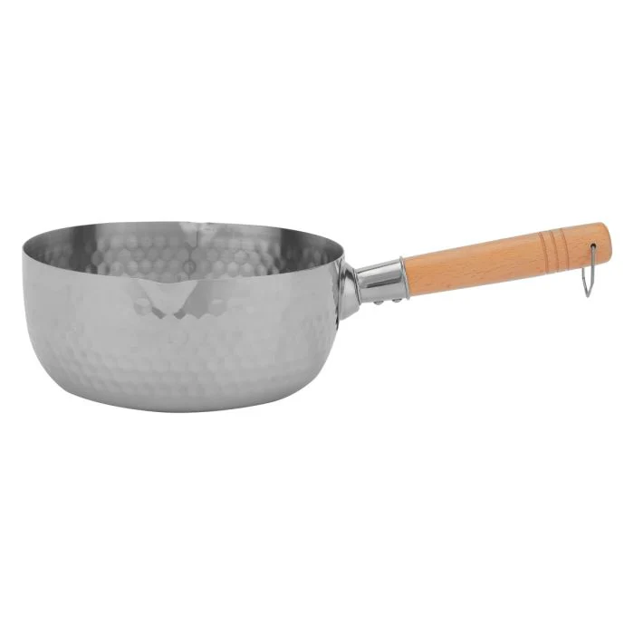 Royalford RF12261 20cm Stainless Steel Snow Pot | Wooden Handle | Induction Compatible Hammered Mesh Saucepan | Dual Pouring Spout for Gas, Ceramic & Halogen Cooktops - Image 3