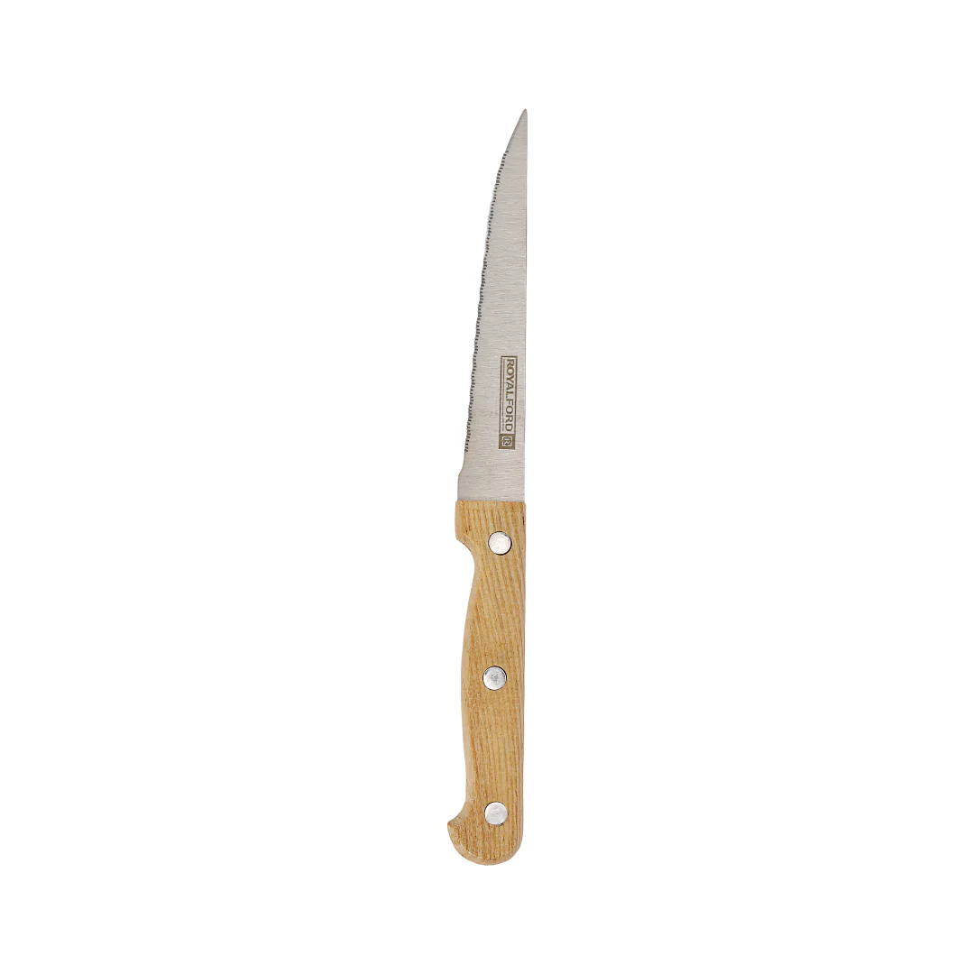Royalford RF12264 7PCS Kitchen Knife Set | Wooden Block | Extra-Sharp Stainless Steel Blades |Ergonomic Wooden Handles |Pinewood Storage Stand for Home & Professional Use - Image 5