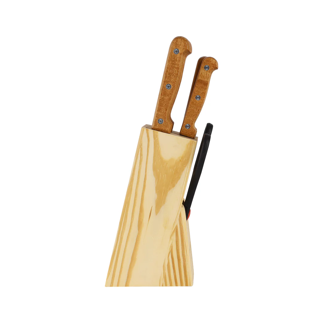 Royalford RF12265 7PCS Kitchen Knife Set | Wooden Block & Scissors | Sharp Stainless Steel Blades | Ergonomic Wooden Handles | Pinewood Stand for Home & Professional Use - Image 3