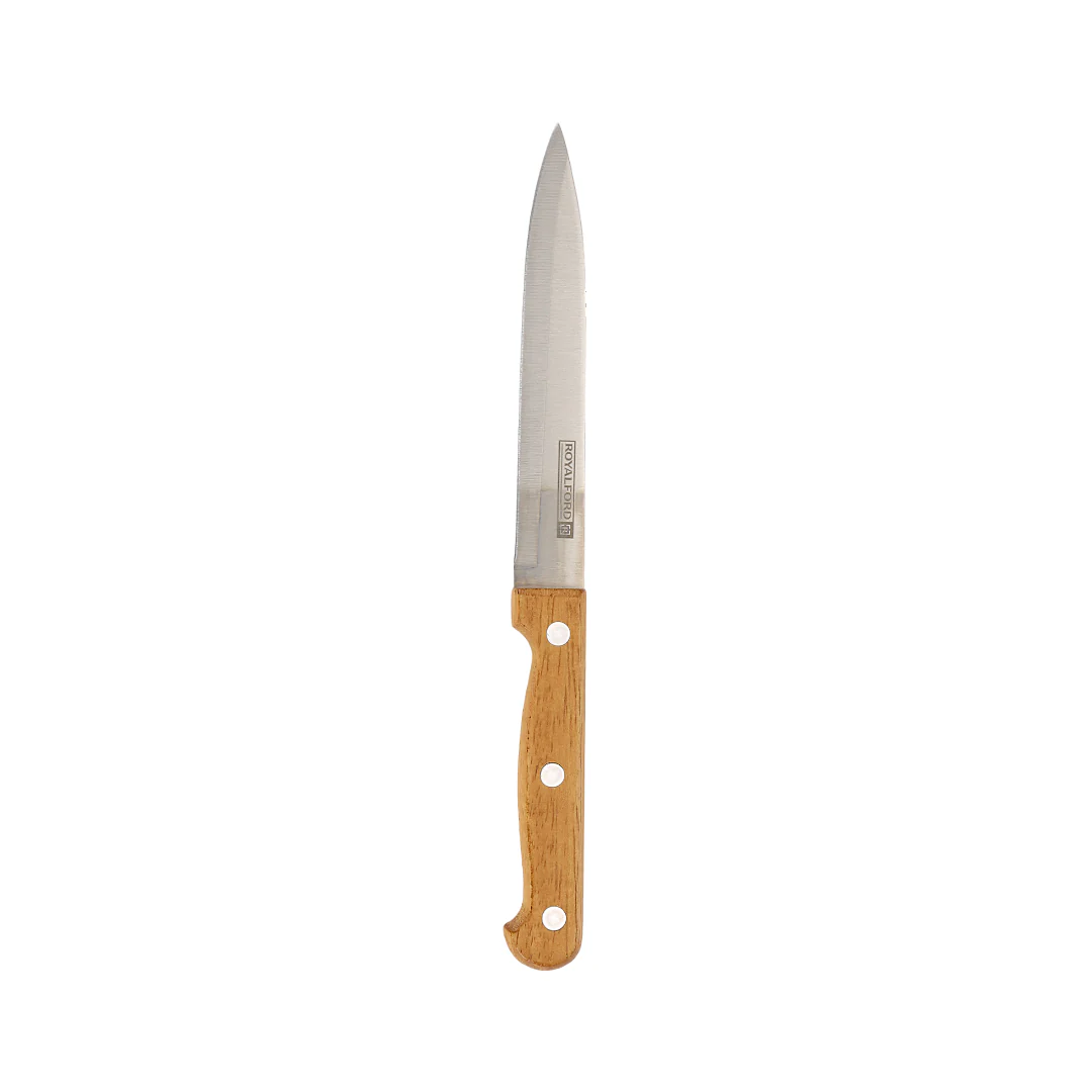 Royalford RF12265 7PCS Kitchen Knife Set | Wooden Block & Scissors | Sharp Stainless Steel Blades | Ergonomic Wooden Handles | Pinewood Stand for Home & Professional Use - Image 6