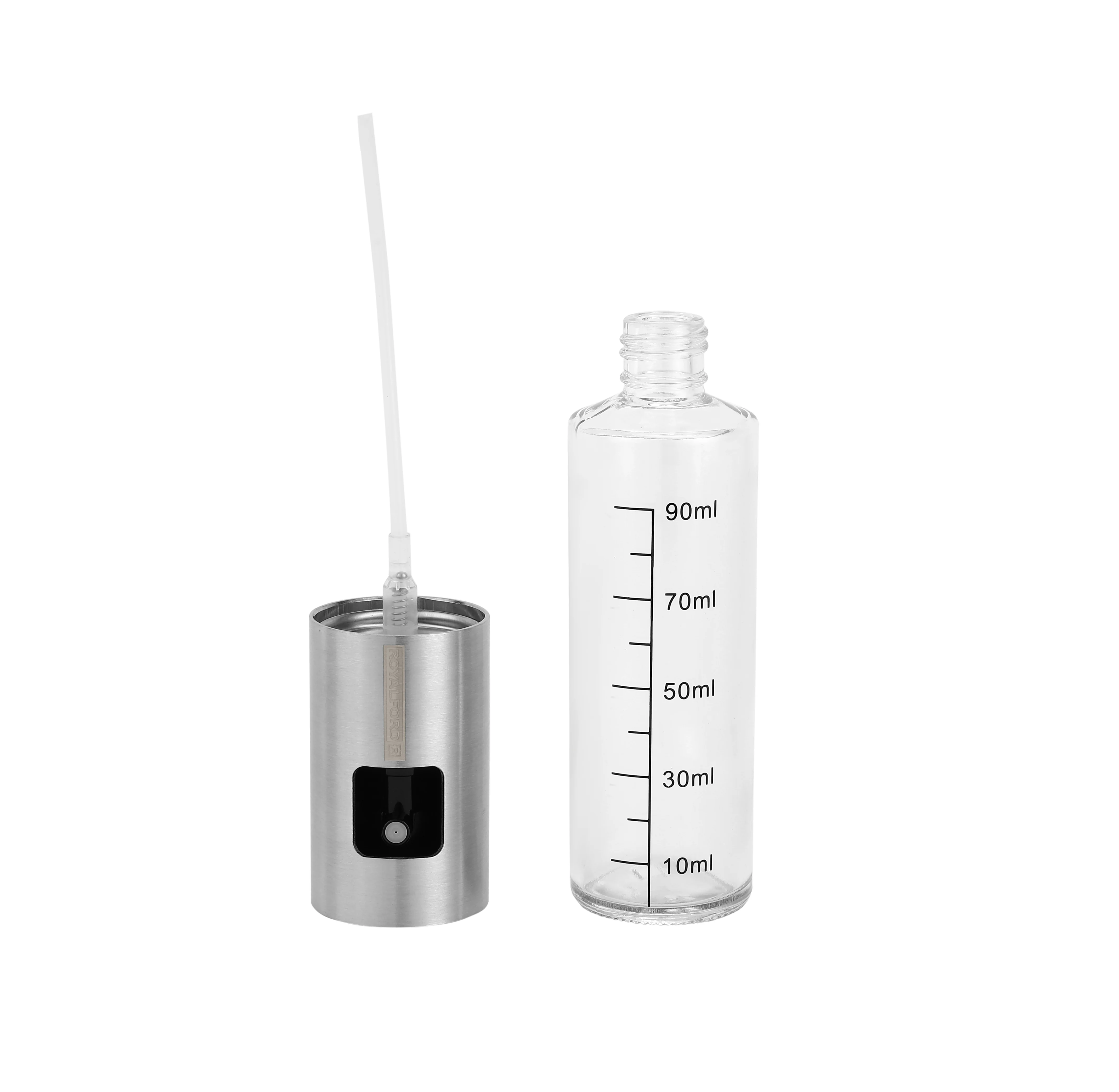 Royalford RF12273 Oil Sprayer Bottle | 100ml Glass Oil Spray | Stainless Steel Lid | Refillable Transparent Cooking Oil Mister for Air Fryer, Roasting & Healthy Cooking - Image 3