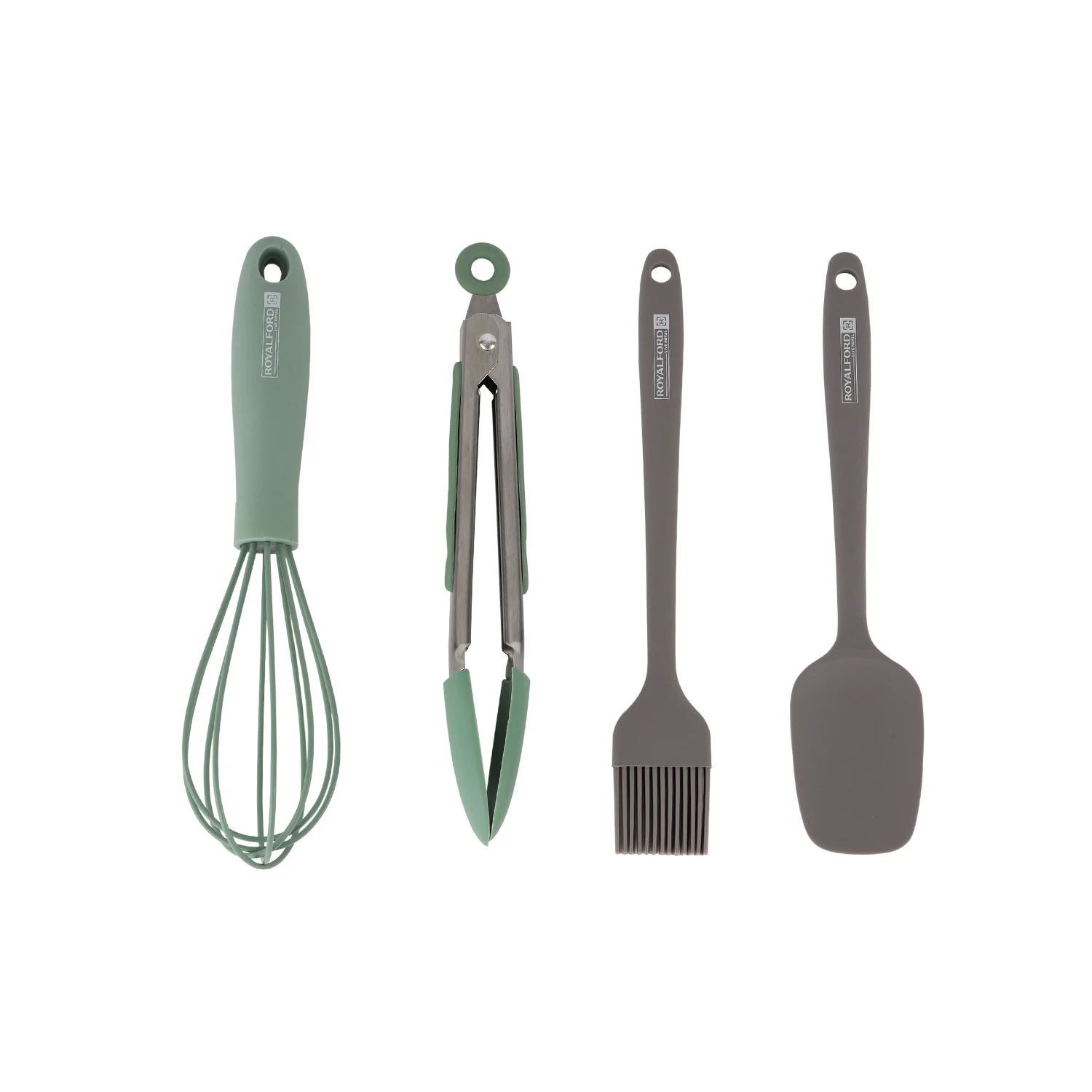 Royalford RF12318 4PC Silicone Kitchen Tools Set | Spatula, Oil Brush, Egg Whisk & Stainless Steel Food Tong| 100% Food Grade |BPA Free Heat Resistant Cooking Utensils - Image 2