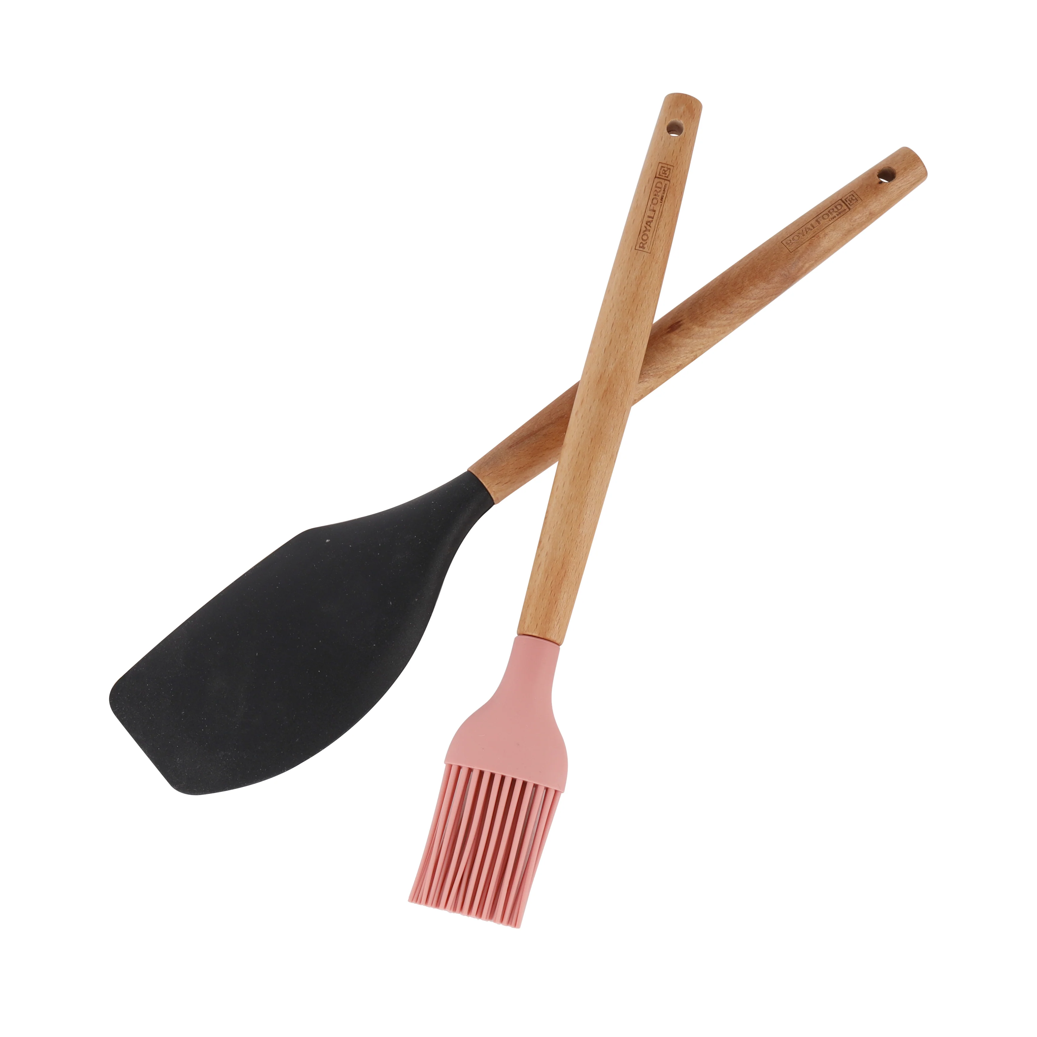 Royalford RF12319 2PC Silicone Kitchen Tools Set | Wooden Handle | BPA Free Food Grade Silicone Spatula Scraper & Oil Brush | Non Stick Safe Cooking Baking  Utensils Set - Image 2