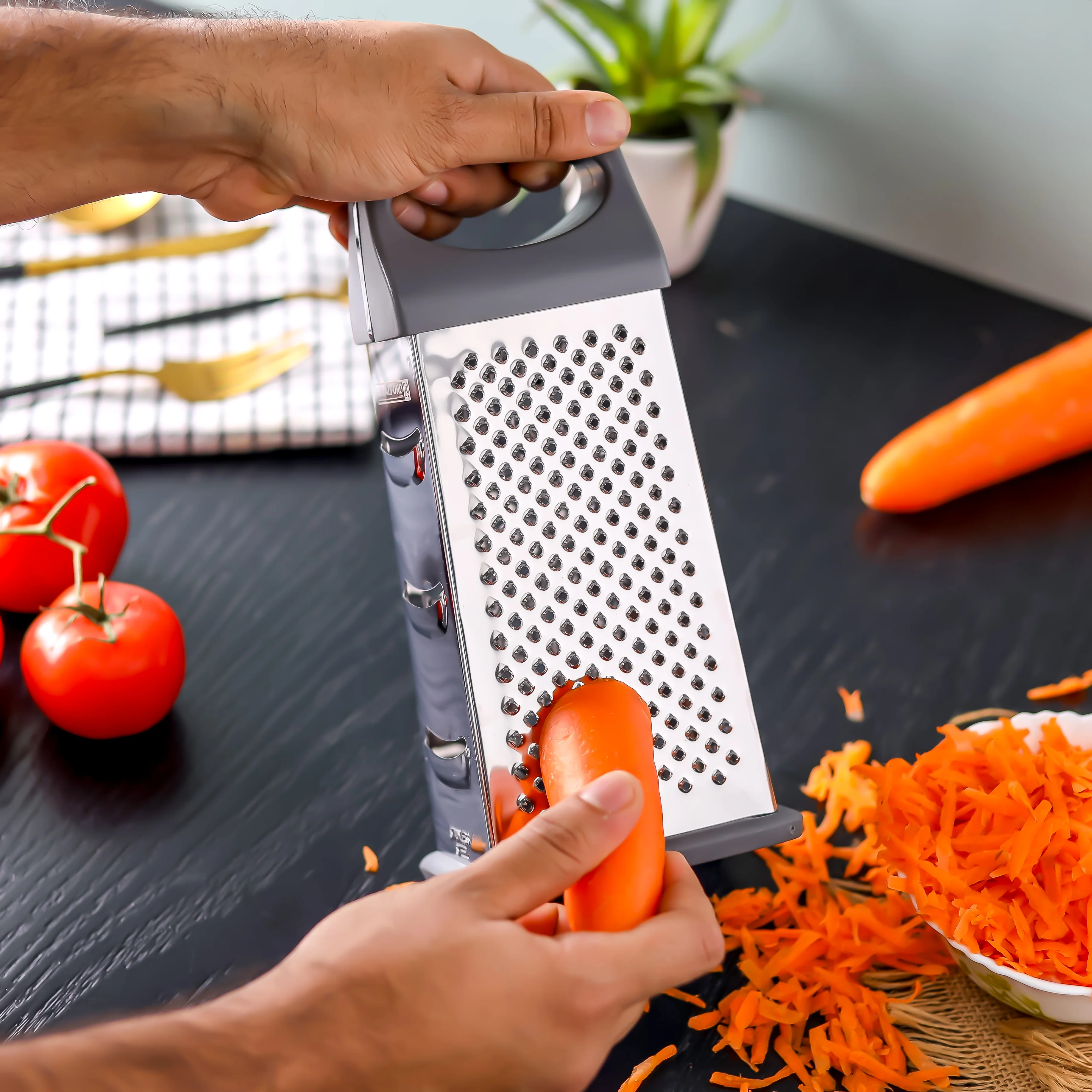 Royalford RF12344 4-Sided Stainless Steel Grater| ultra-sharp blades & ergonomic handle, non-slip base| Multi-function kitchen tool, slicing, shredding & grating easily| - Image 2