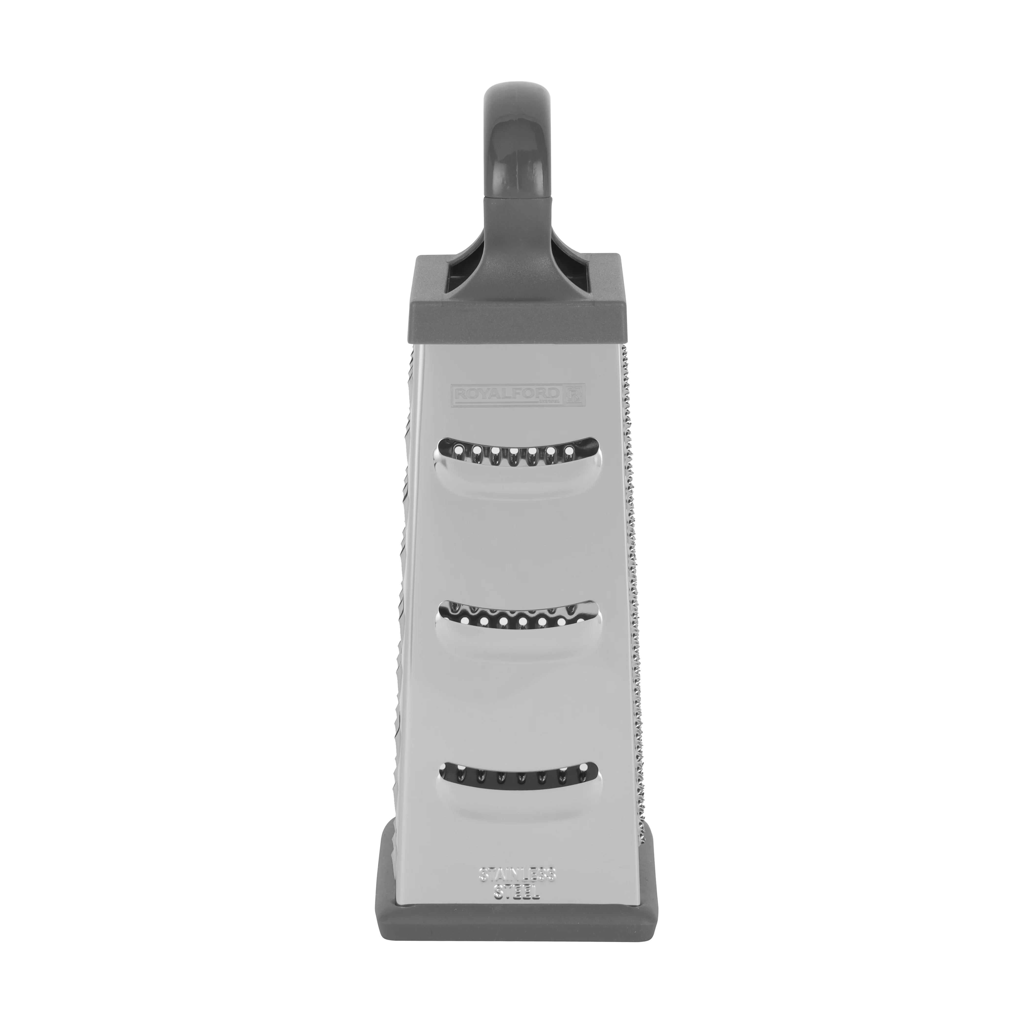 Royalford RF12345 4-Sided Stainless Steel Grater| ultra-sharp blades, durable ABS handle and non-slip TPR base| Ideal for slicing, shredding, and grating with precision| - Image 3