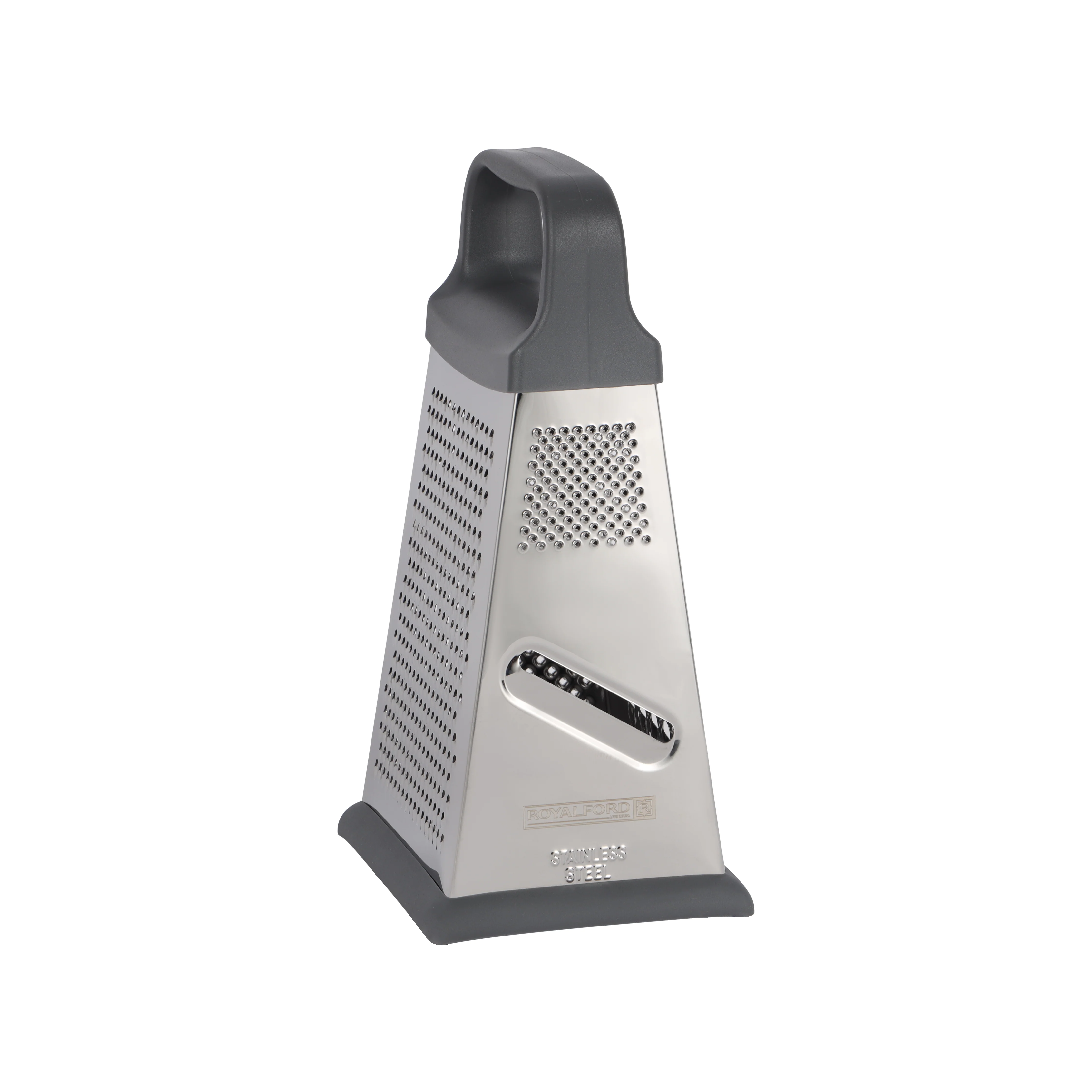 Royalford RF12347 4-Sided Stainless Steel Grater| ultra-sharp blades & sturdy ABS handle| non-slip TPR base for safe, efficient slicing, shredding, and grating tasks| - Image 3