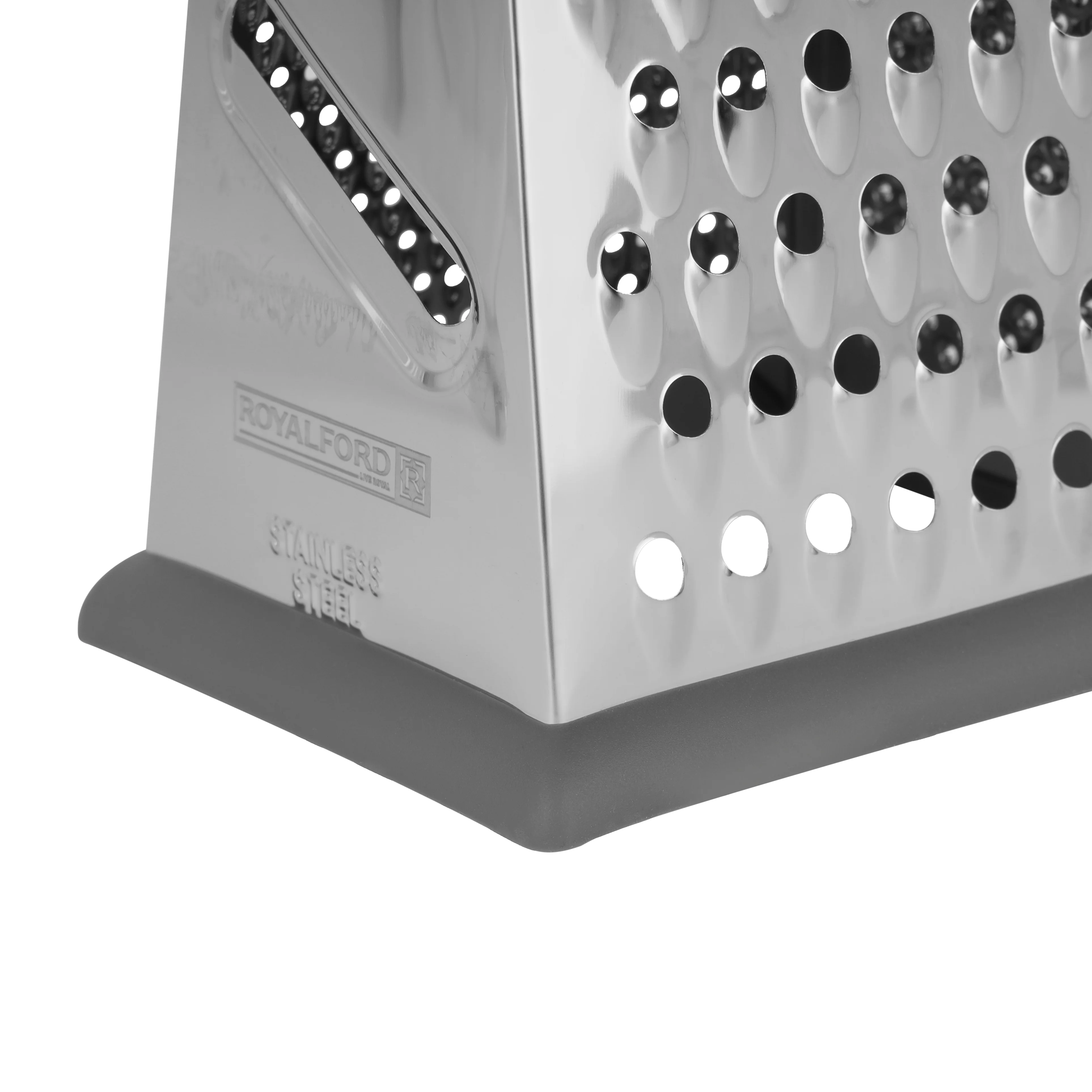 Royalford RF12347 4-Sided Stainless Steel Grater| ultra-sharp blades & sturdy ABS handle| non-slip TPR base for safe, efficient slicing, shredding, and grating tasks| - Image 5