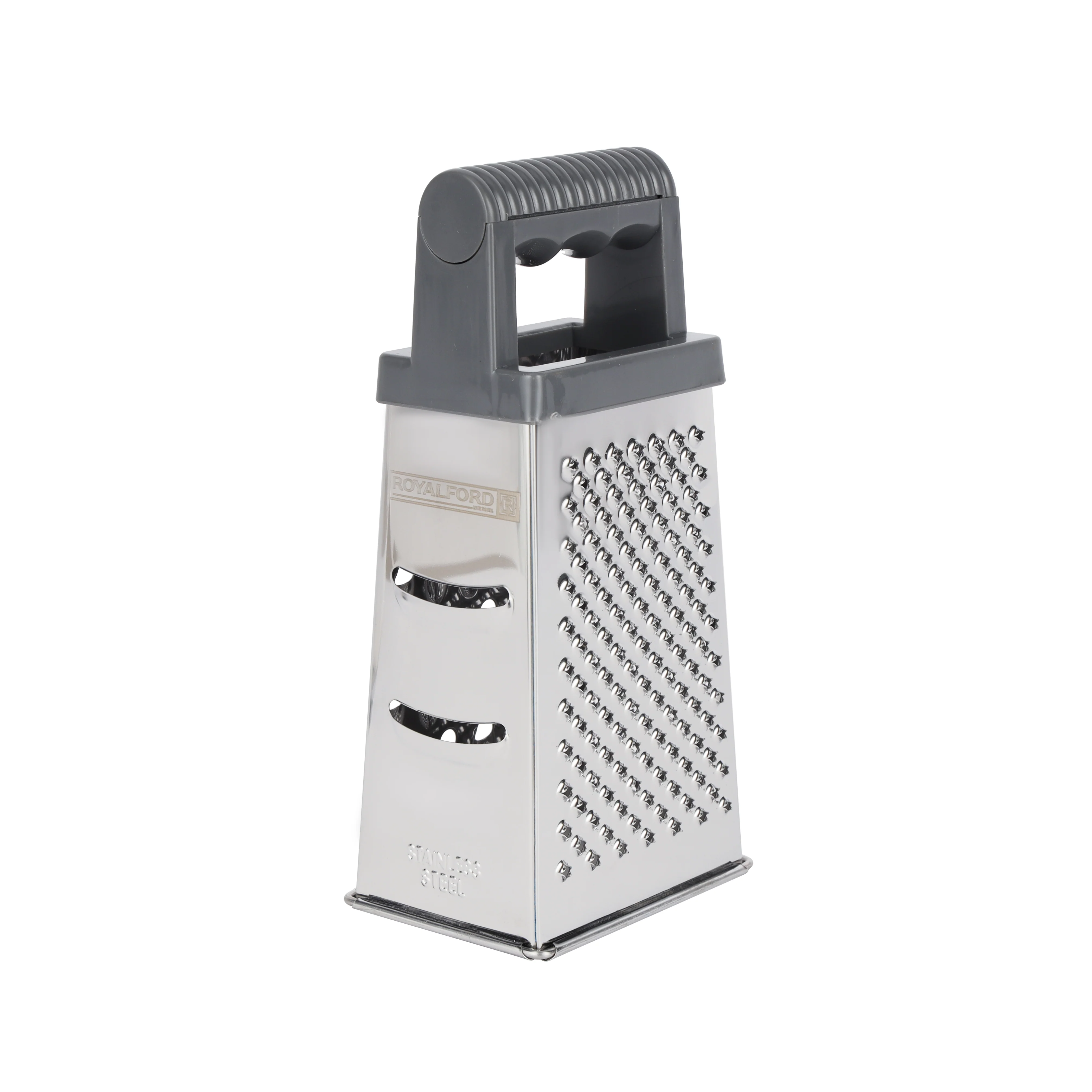 Royalford RF12348  4-Sided Grater| stainless steel blades offers 4 cutting styles 7 ergonomic handle| durable box design, ideal for slicing, shredding & grating| - Image 3