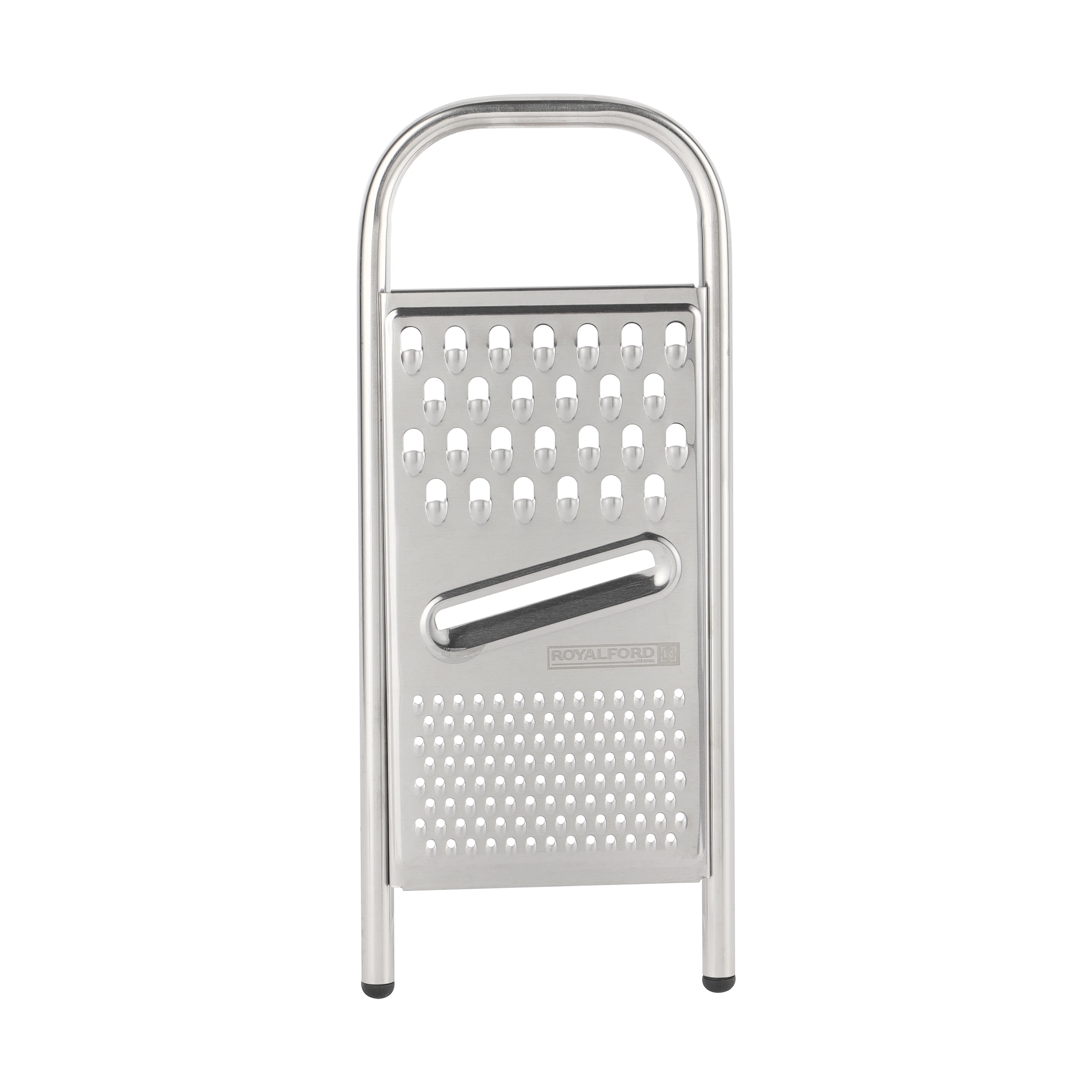 Royalford RF12351 3-in-1 stainless steel grater| multi blades, perfect for slicing & shredding| grating vegetables, cheese and more, durable non-slip base for safe use|