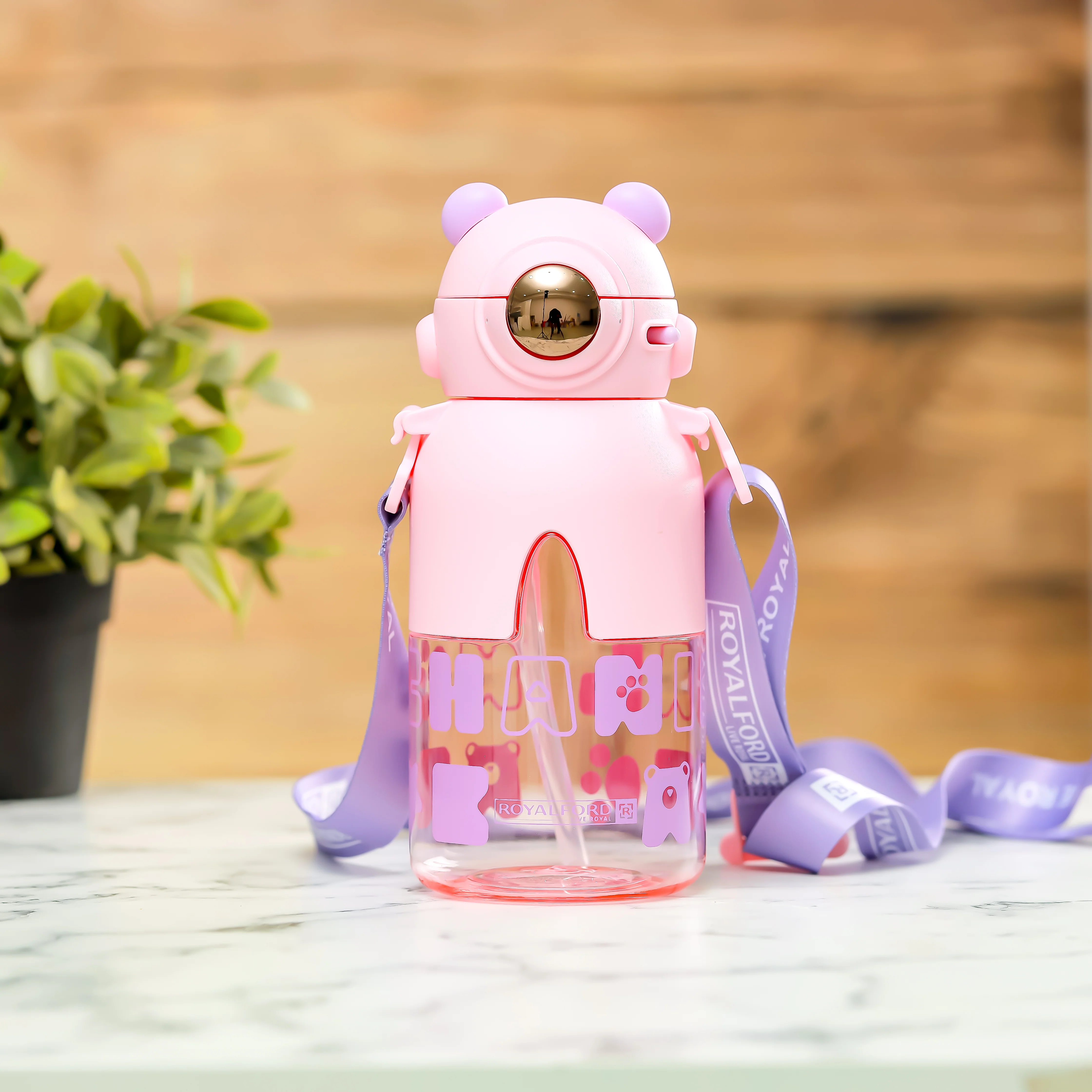 Royalford RF12405 Kids Water Bottle 780ml | BPA-Free | Leak-Proof Cute Bear Design Plastic Water Bottle | Carry Strap Safe Non-Toxic Drinking Bottle for School & Travel - Image 2