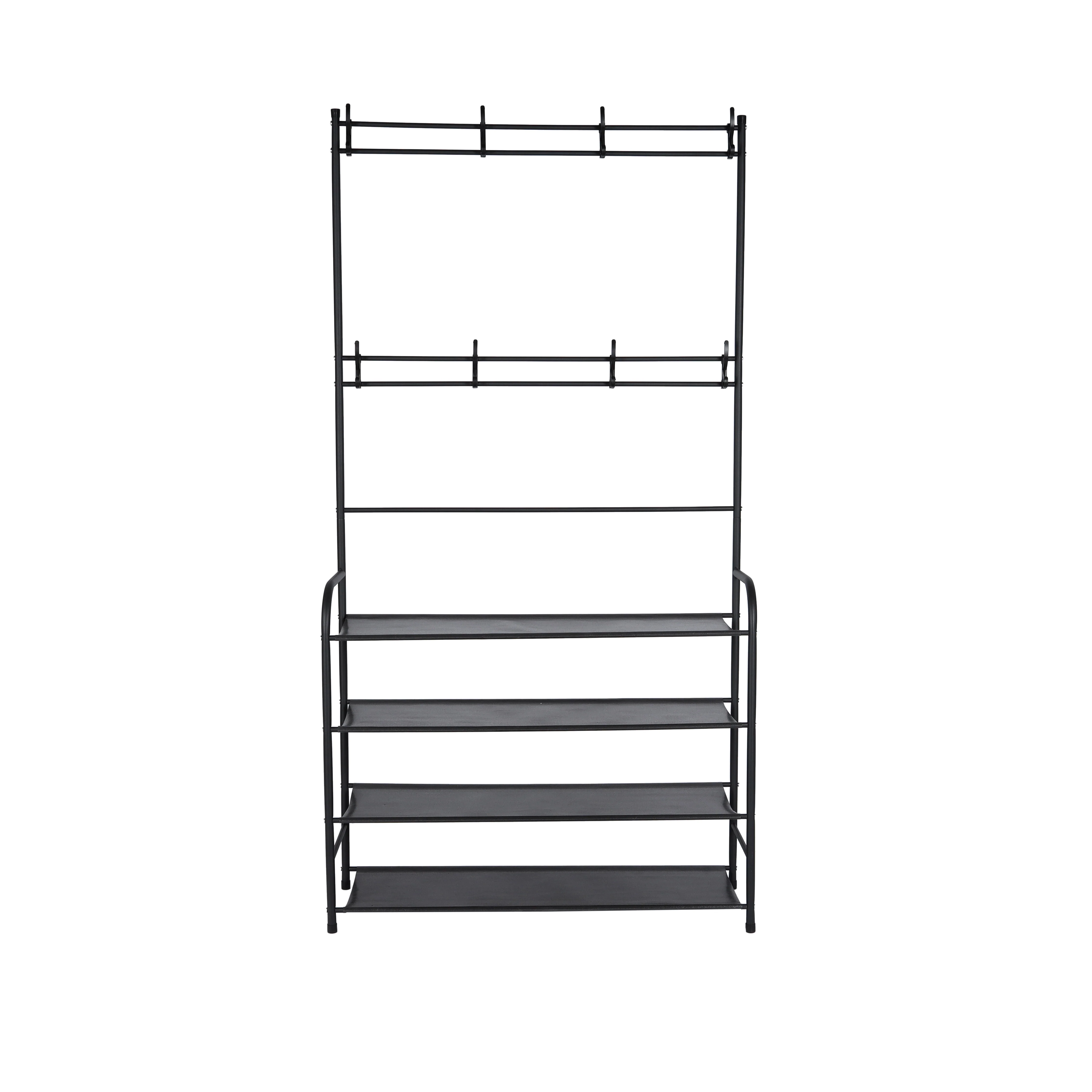 Royalford RF12423 Clothes Hanger with Shoe Rack | Durable Powder-Coated Iron Construction| Multi-Layer Shoe Storage| Space-Saving Organizer for Clothes & Accessories