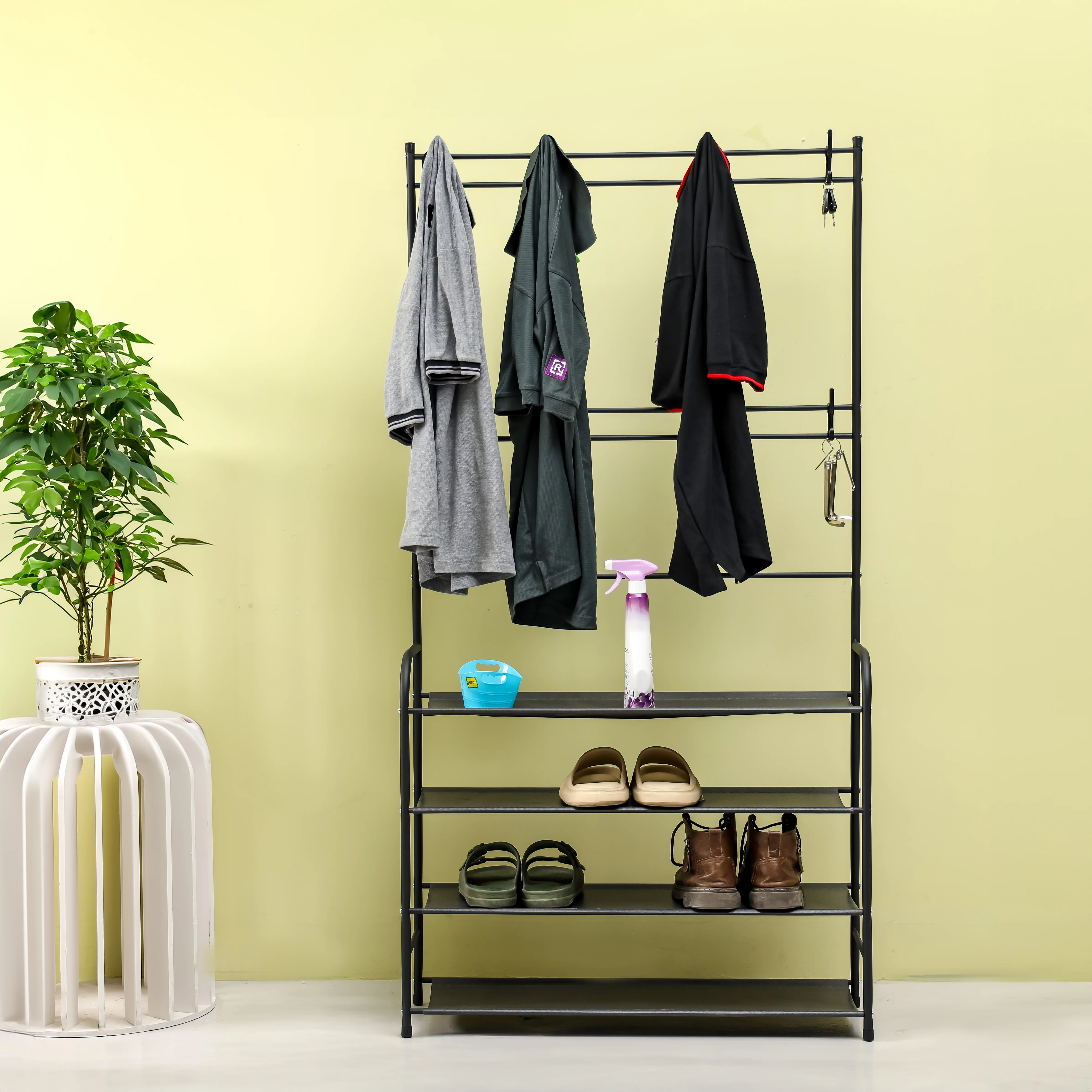 Royalford RF12423 Clothes Hanger with Shoe Rack | Durable Powder-Coated Iron Construction| Multi-Layer Shoe Storage| Space-Saving Organizer for Clothes & Accessories - Image 2