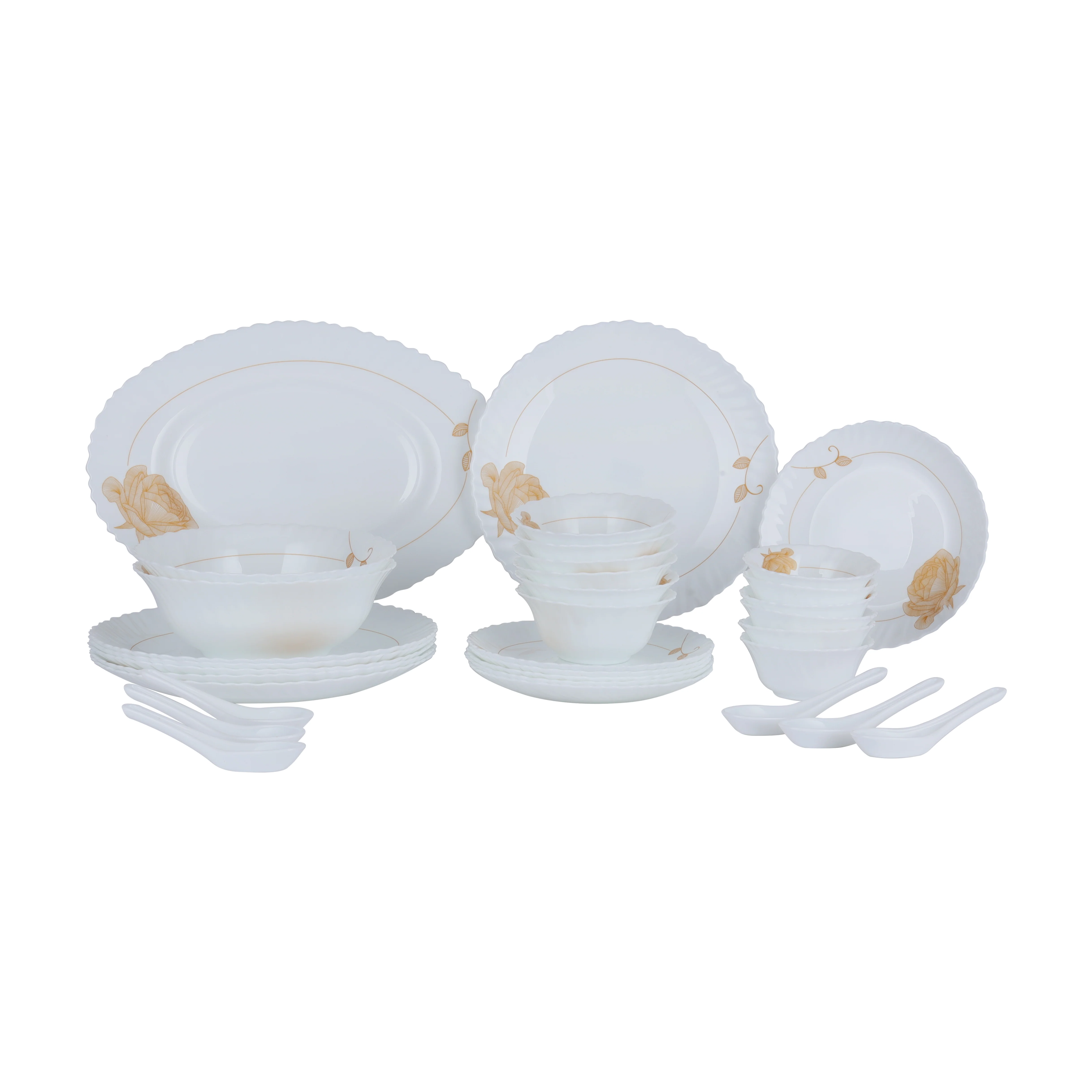 Royalford RF12470 Opalware Dinner Set 33 Pieces with Plates, Bowls and Soup Spoons | Lightweight | Chip-Resistant Microwave and Dishwasher Safe Tableware |Elegant Design - Image 2