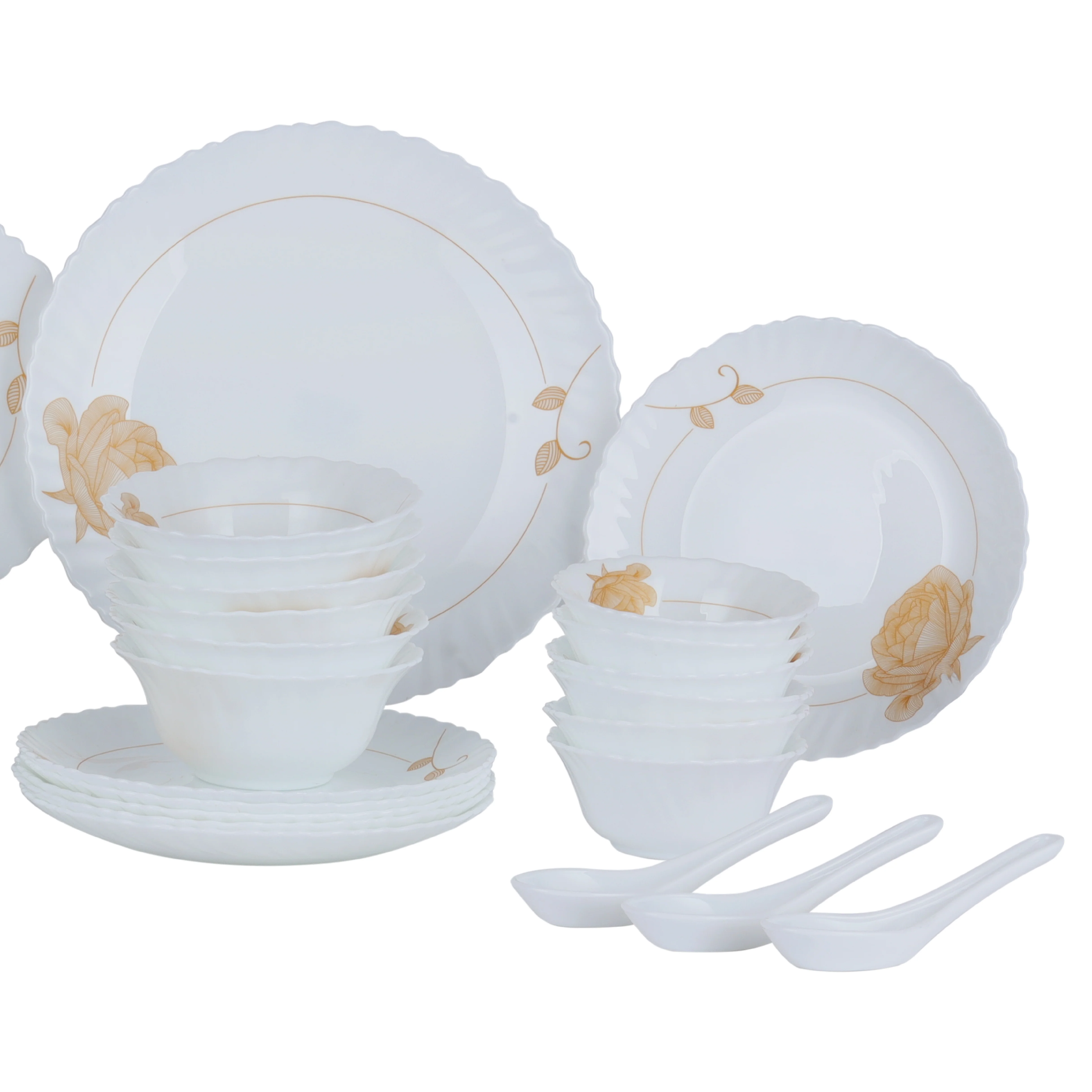 Royalford RF12470 Opalware Dinner Set 33 Pieces with Plates, Bowls and Soup Spoons | Lightweight | Chip-Resistant Microwave and Dishwasher Safe Tableware |Elegant Design - Image 3