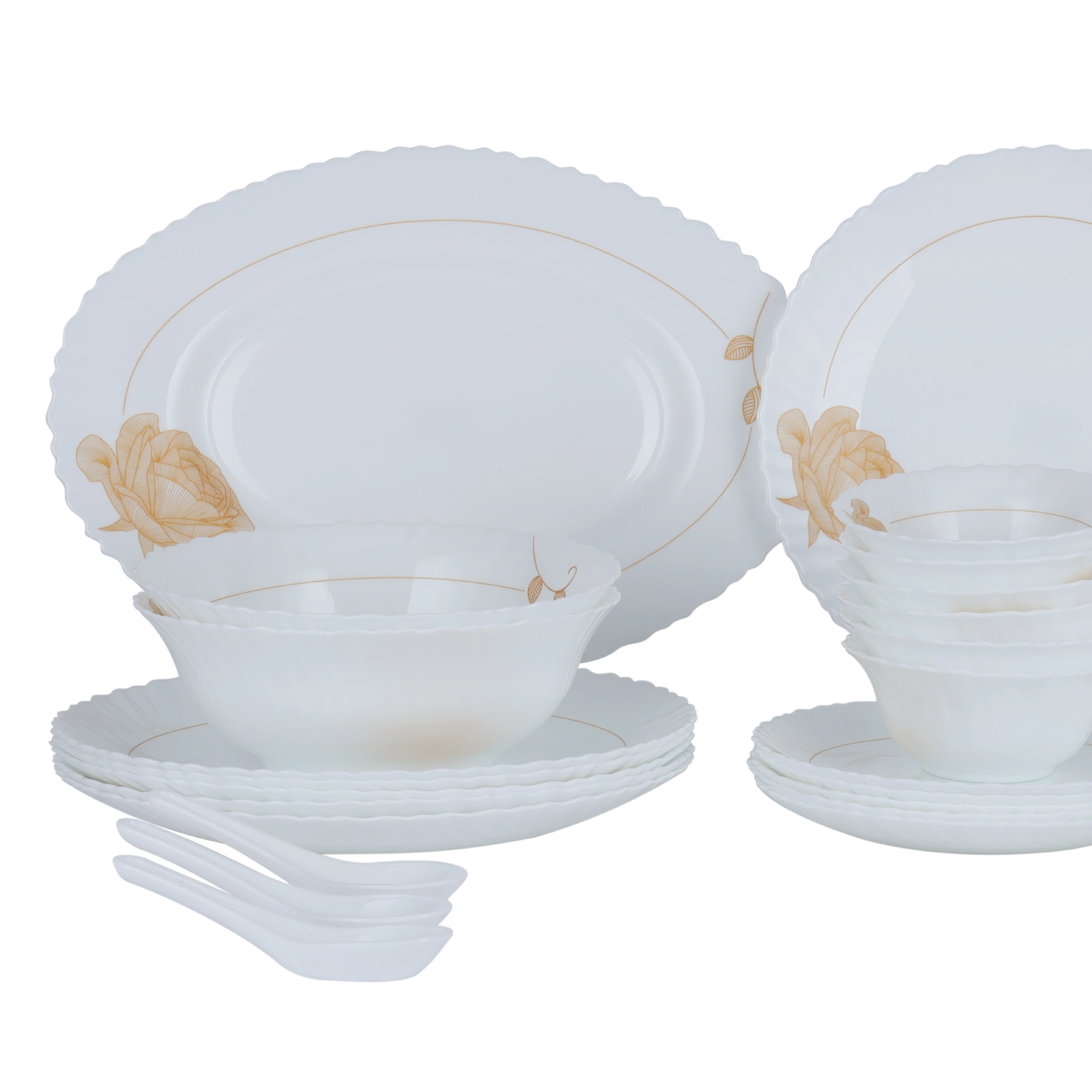 Royalford RF12470 Opalware Dinner Set 33 Pieces with Plates, Bowls and Soup Spoons | Lightweight | Chip-Resistant Microwave and Dishwasher Safe Tableware |Elegant Design - Image 4
