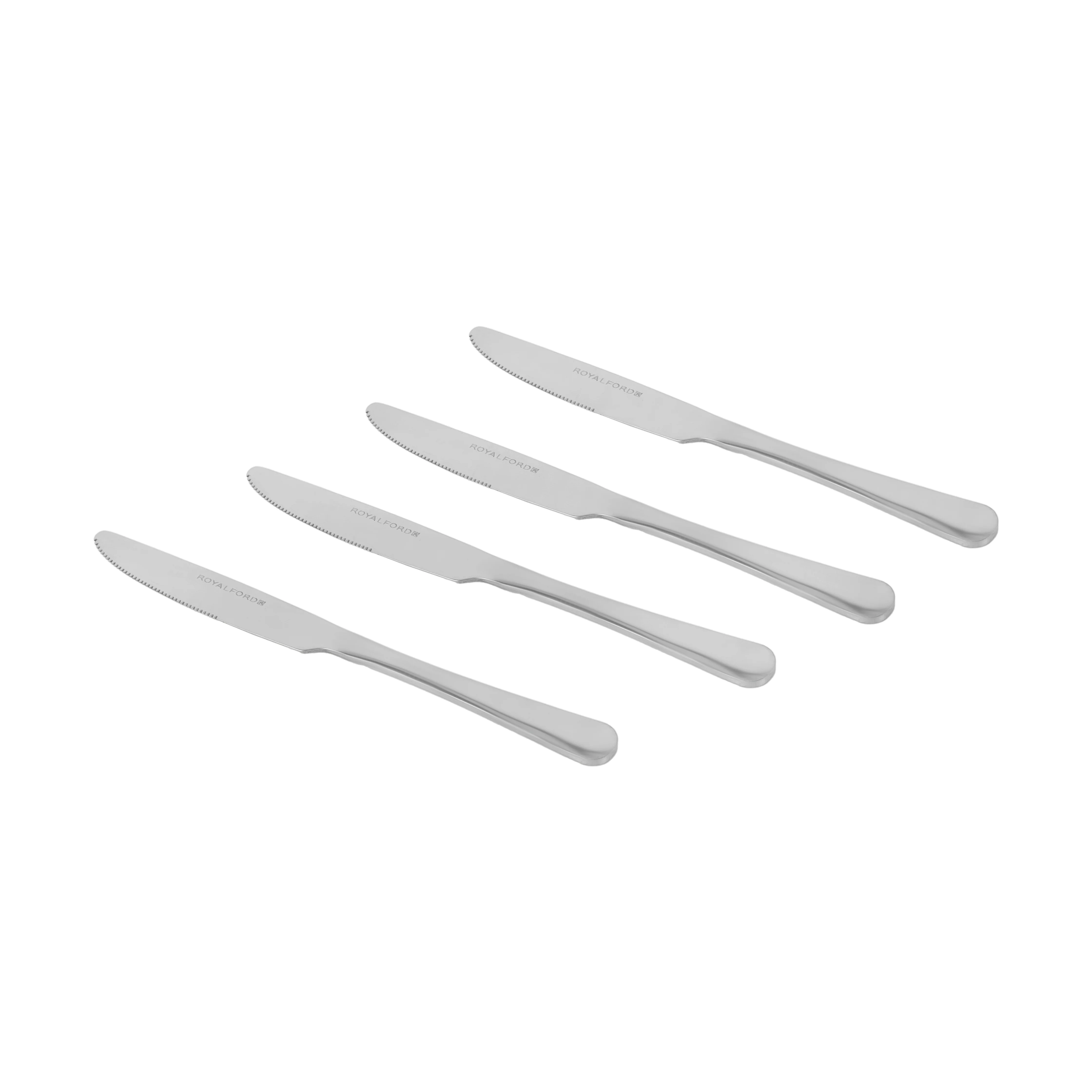 Royalford RF12545 4PC Table Knife Set |23cm Food Grade Stainless Steel Dinner Knives | Serrated Edge Dishwasher Safe Stain Resistant Premium Kitchen Tableware for Dining
