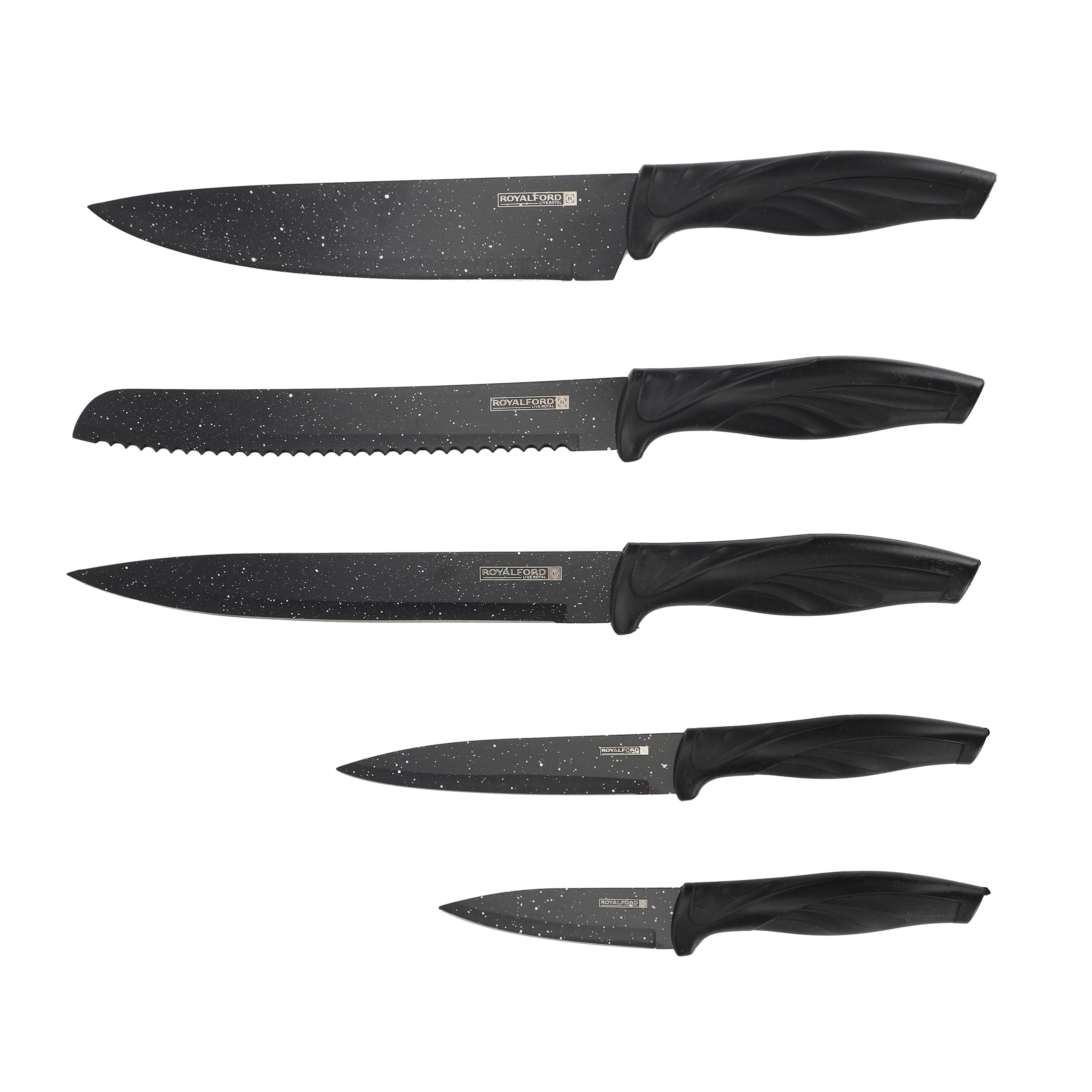 Royalford RF12580 EasyCut 6PC Kitchen Knife Set |  Granite Coated Stainless Steel Blades | Ergonomic PP Handles and Ceramic Peeler | Perfect for Precision Cutting - Image 2