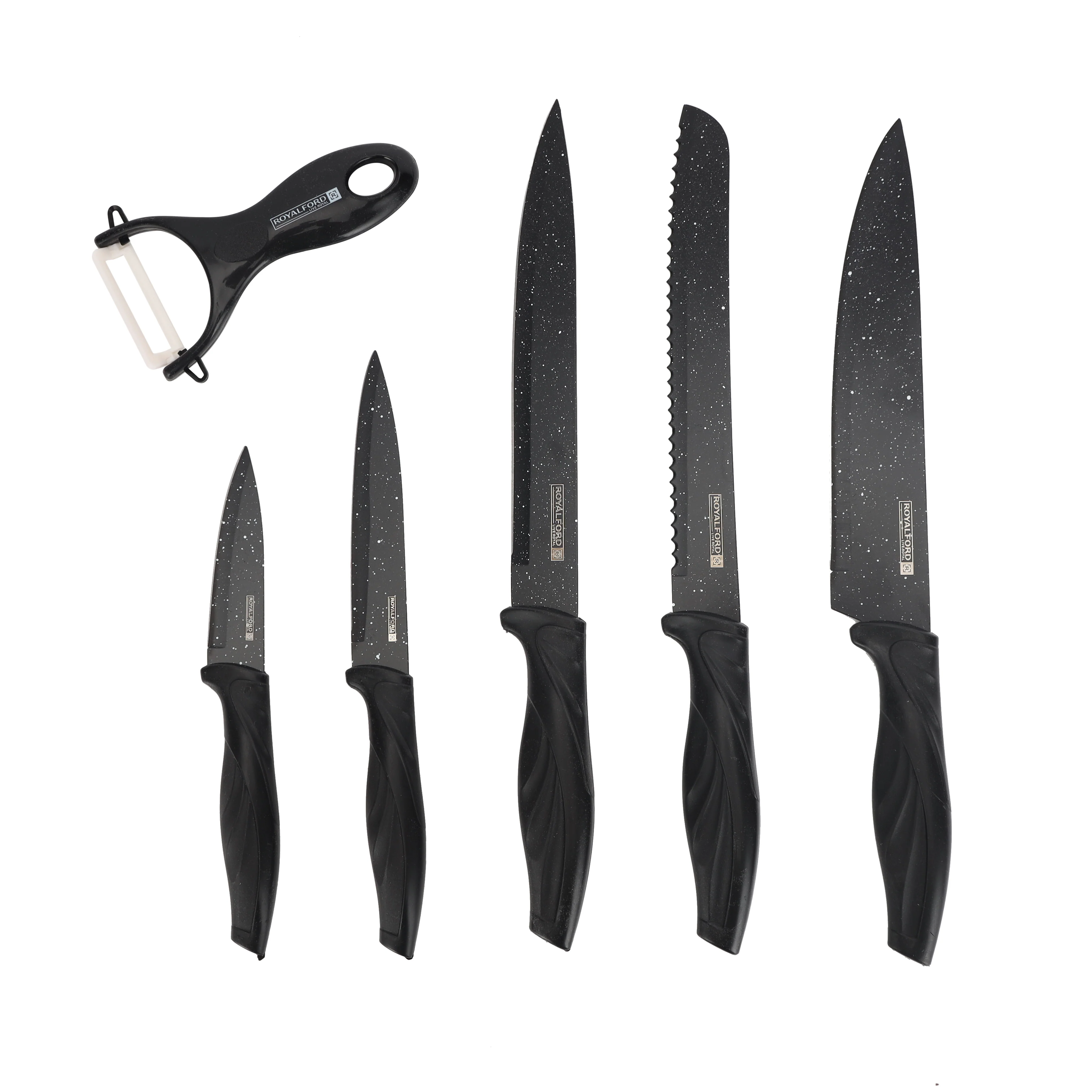 Royalford RF12580 EasyCut 6PC Kitchen Knife Set |  Granite Coated Stainless Steel Blades | Ergonomic PP Handles and Ceramic Peeler | Perfect for Precision Cutting - Image 3