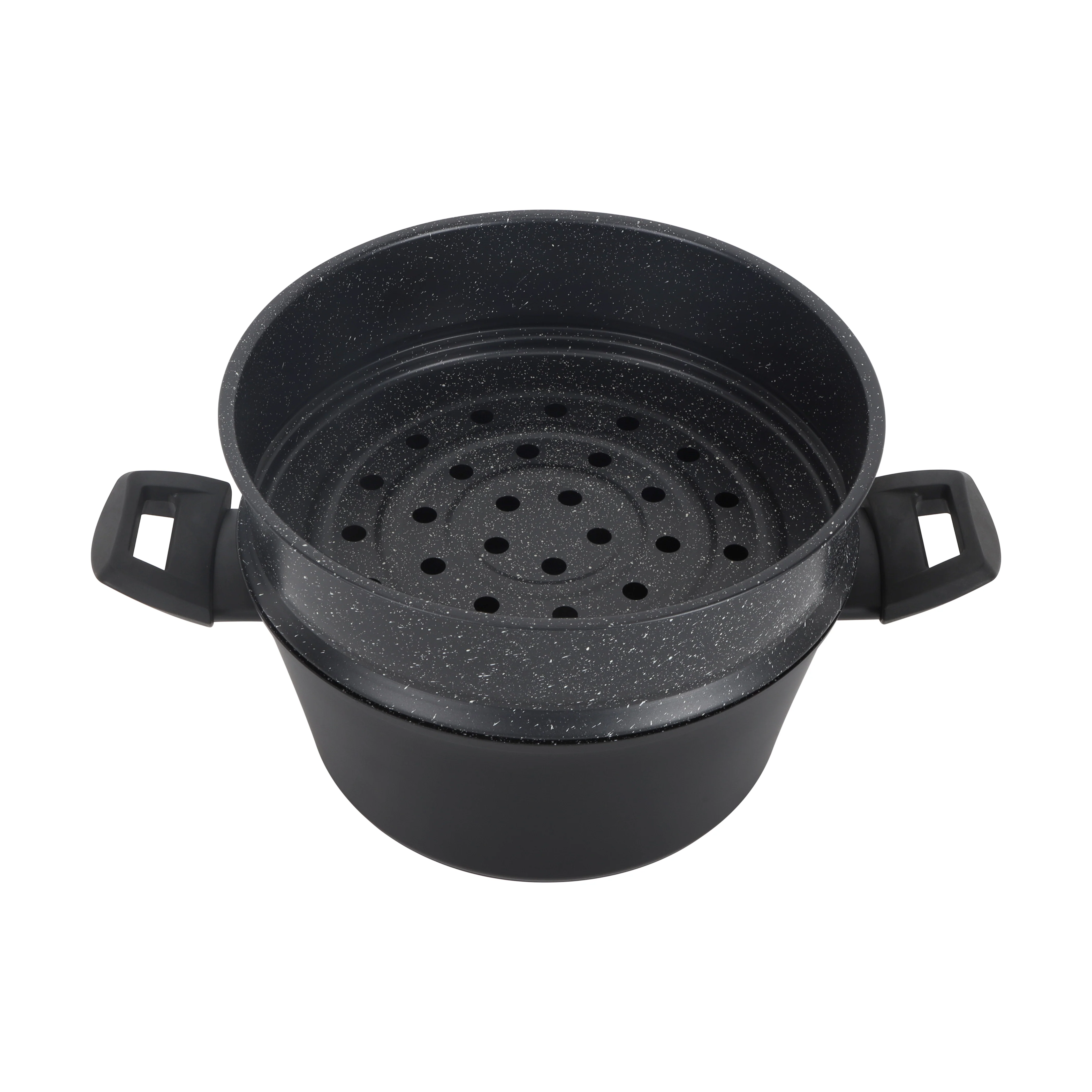 Royalford RF12623 24cm granite casserole with carbon steel steamer | offers 5-layer non-stick coating, induction base, tempered glass lid & bakelite handles for daily use - Image 3