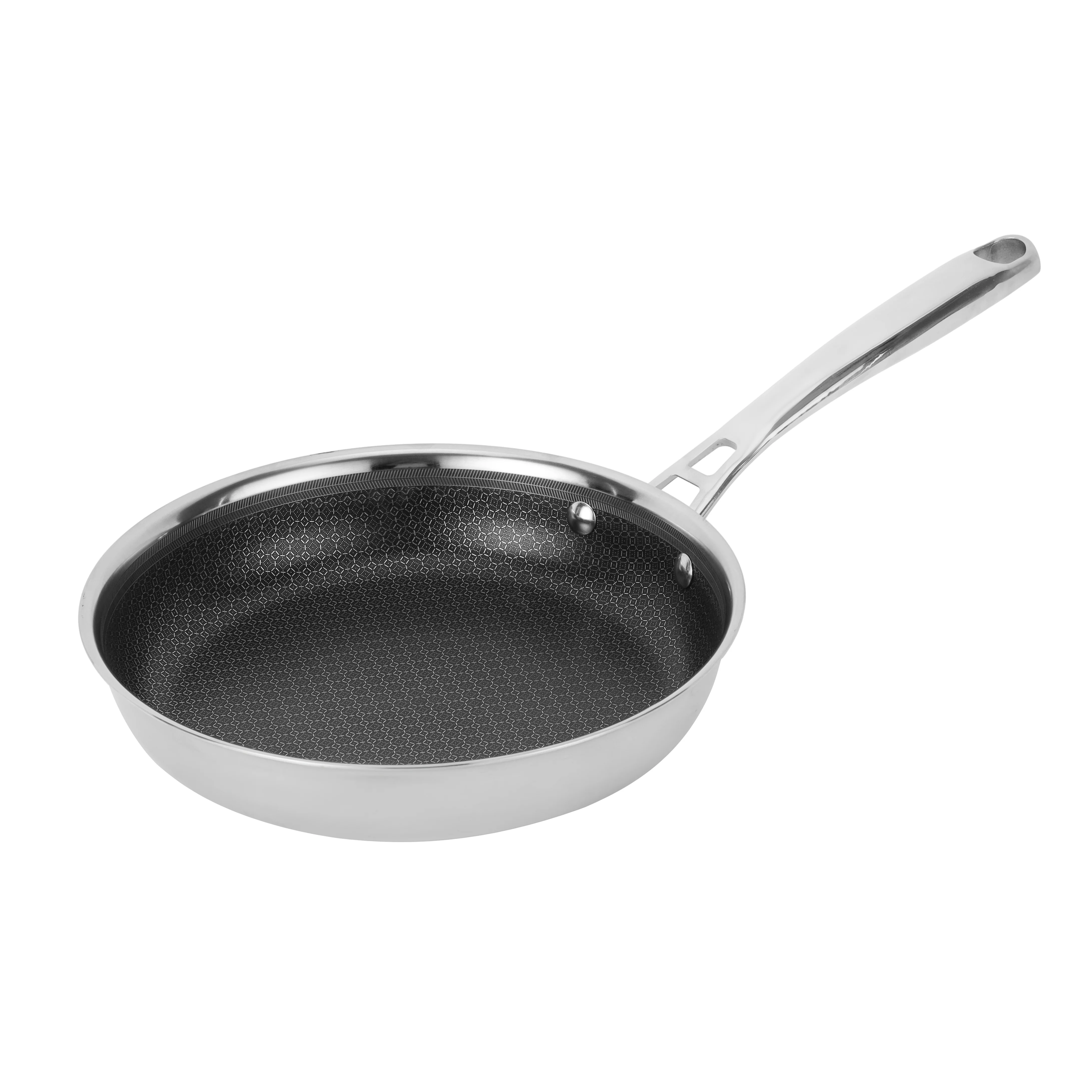 Royalford RF12640 28cm Triply Stainless Steel Frypan | Honeycomb Non-Stick Interior| Induction Compatible Base | Fast Even Heating| Riveted Handle| Mirror Finish Body - Image 2