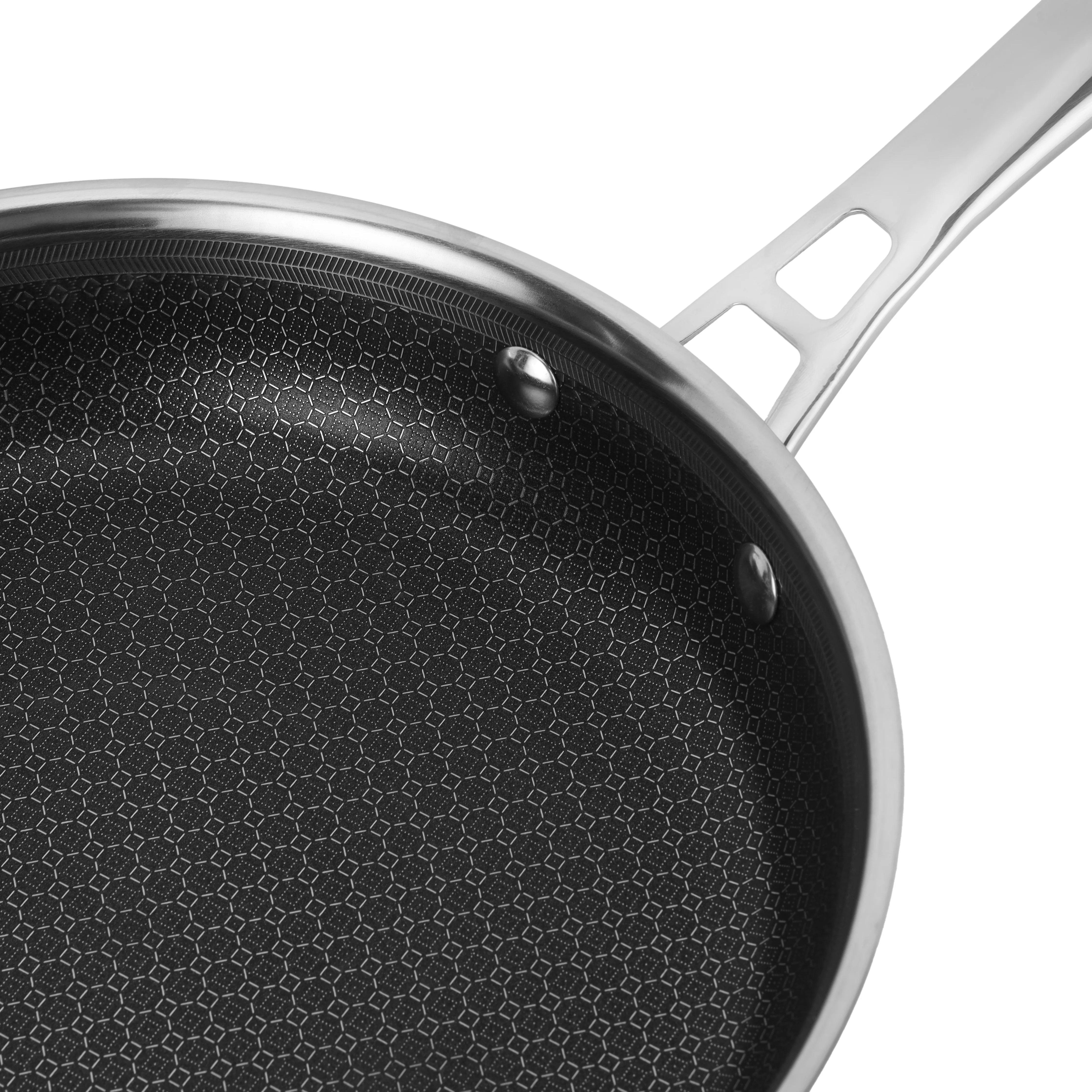 Royalford RF12640 28cm Triply Stainless Steel Frypan | Honeycomb Non-Stick Interior| Induction Compatible Base | Fast Even Heating| Riveted Handle| Mirror Finish Body - Image 4