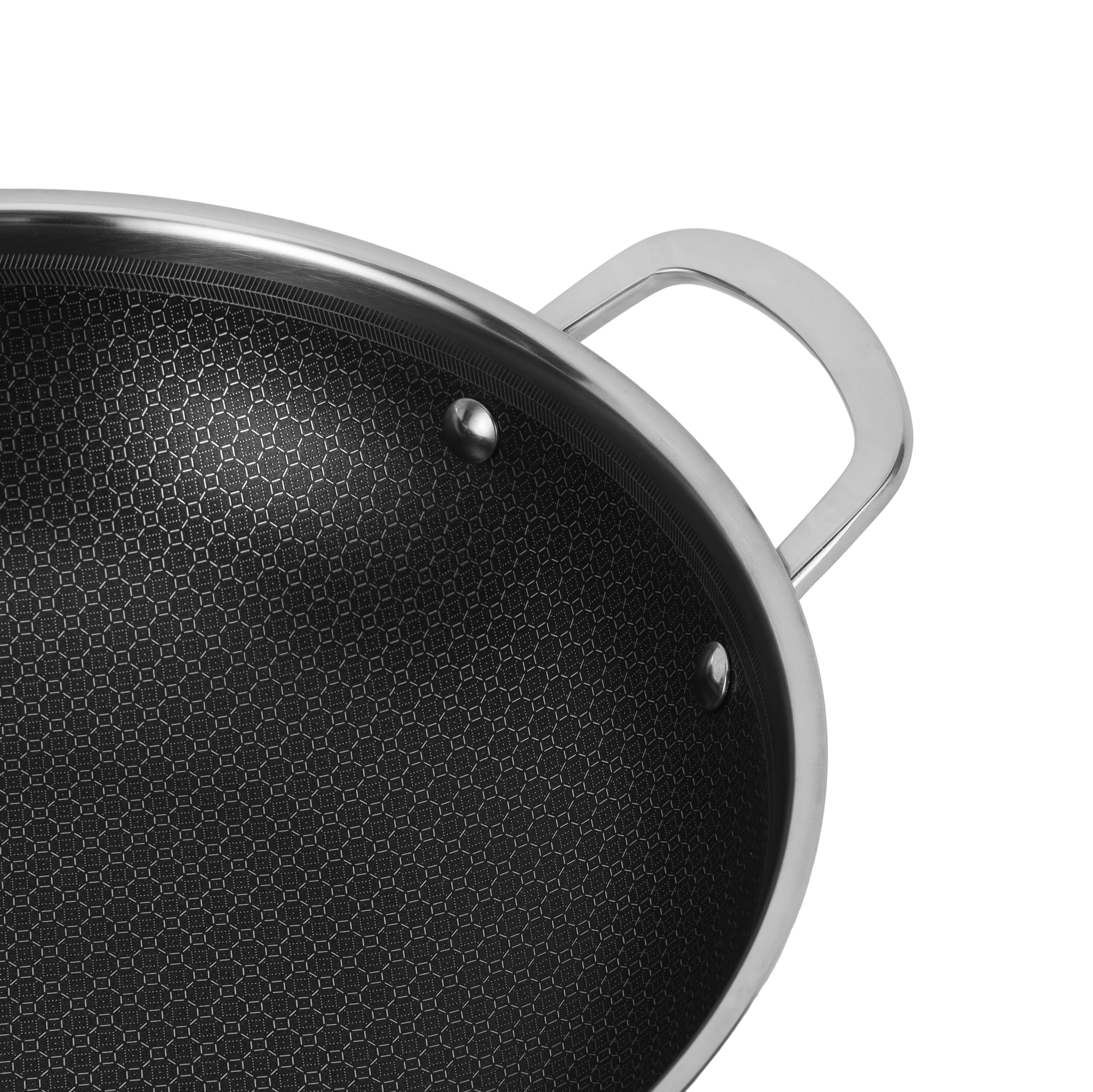 Royalford RF12641 Triply Stainless Steel Wok Pan 28cm with honeycomb non-stick interior | triply body for fast heating, induction base, riveted handles and easy cleaning. - Image 5