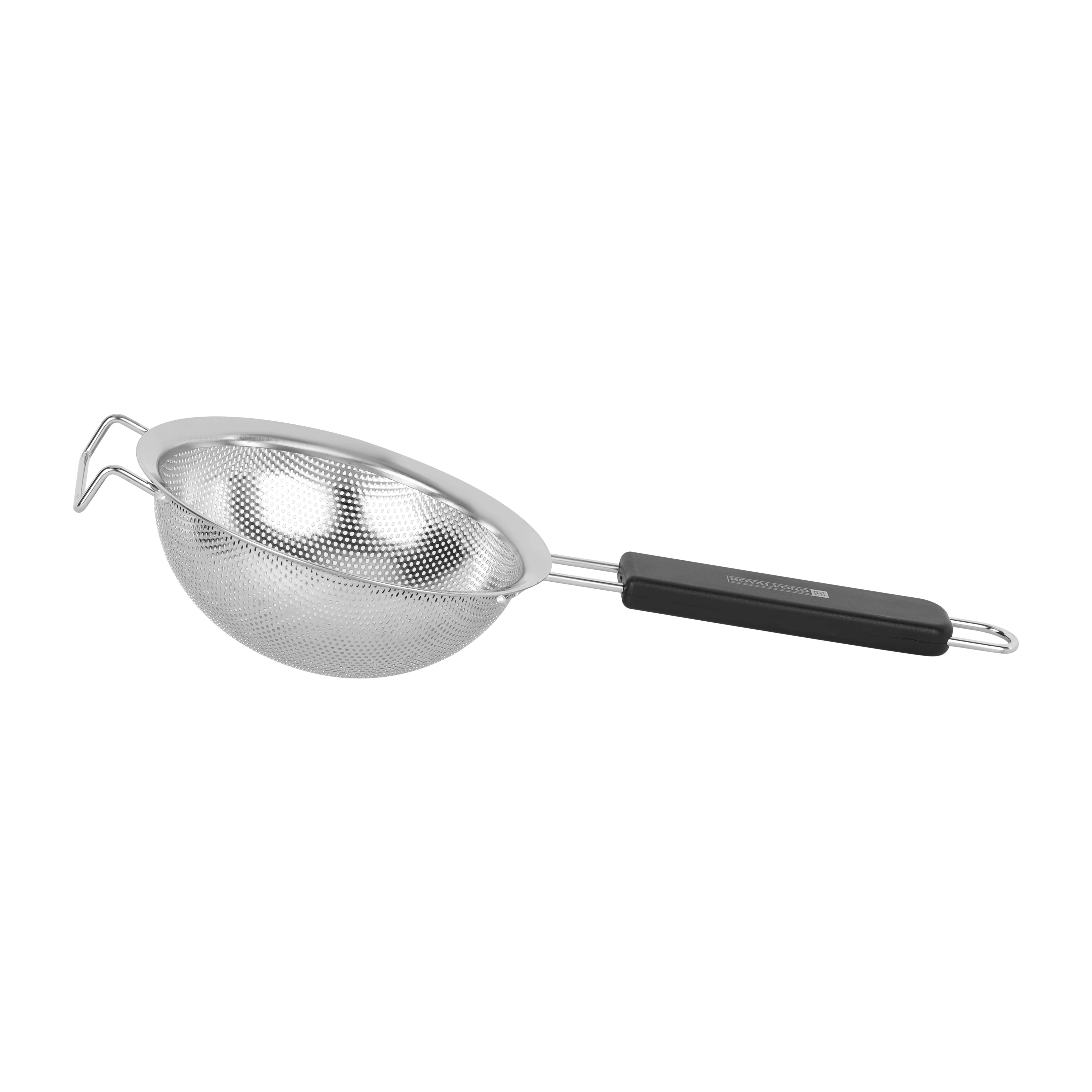 Royalford RF12661 25cm Stainless Steel Strainer with Extra Fine Mesh | Dishwasher Safe Kitchen Sieve | Long Non-Slip PP Handle | Rust-Resistant & Durable Design - Image 3