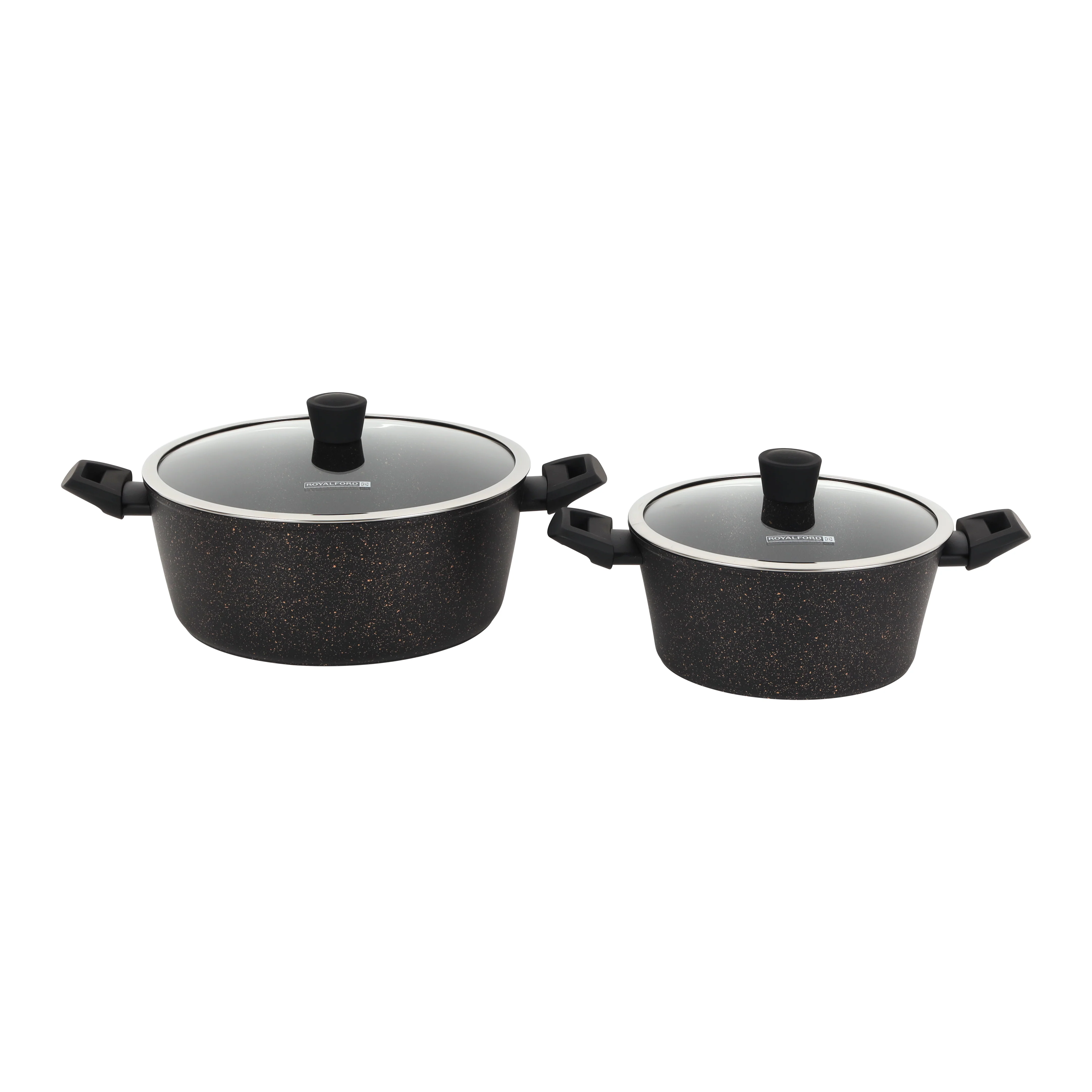 Royalford RF12677 Authentic Forged Aluminium 12-Piece Granite Coated Cookware Set with Glass Lids | 5-Layer Non-Stick, Induction Compatible Pots & Pans for Home Cooking - Image 2