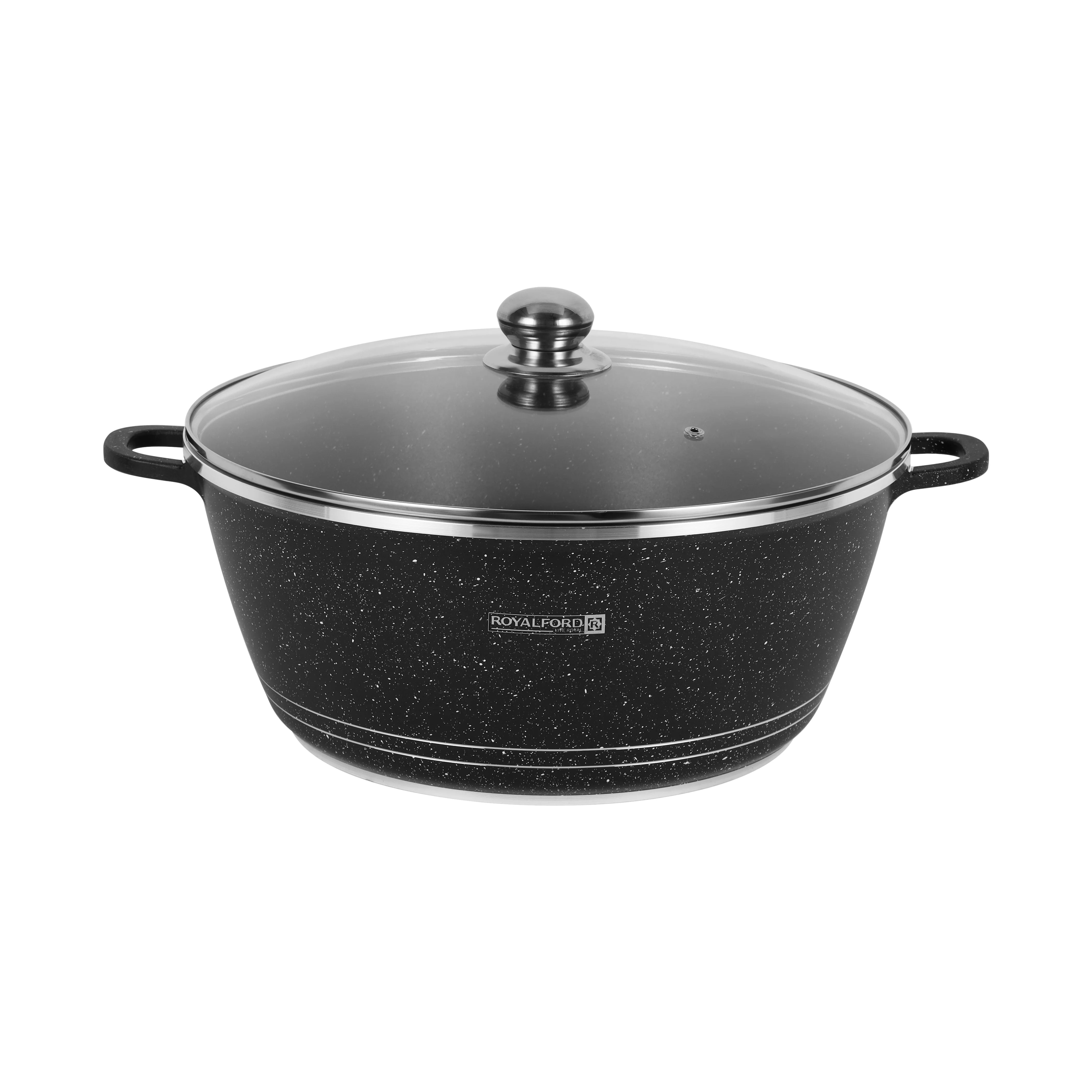 Royalford RF12703 Die Cast Casserole 36cm with 5-Layer Granite | Non-Stick Coating, Die-Cast Aluminium Body & Tempered Glass Lid, PFOA & PTFE Free Cookware daily use.
