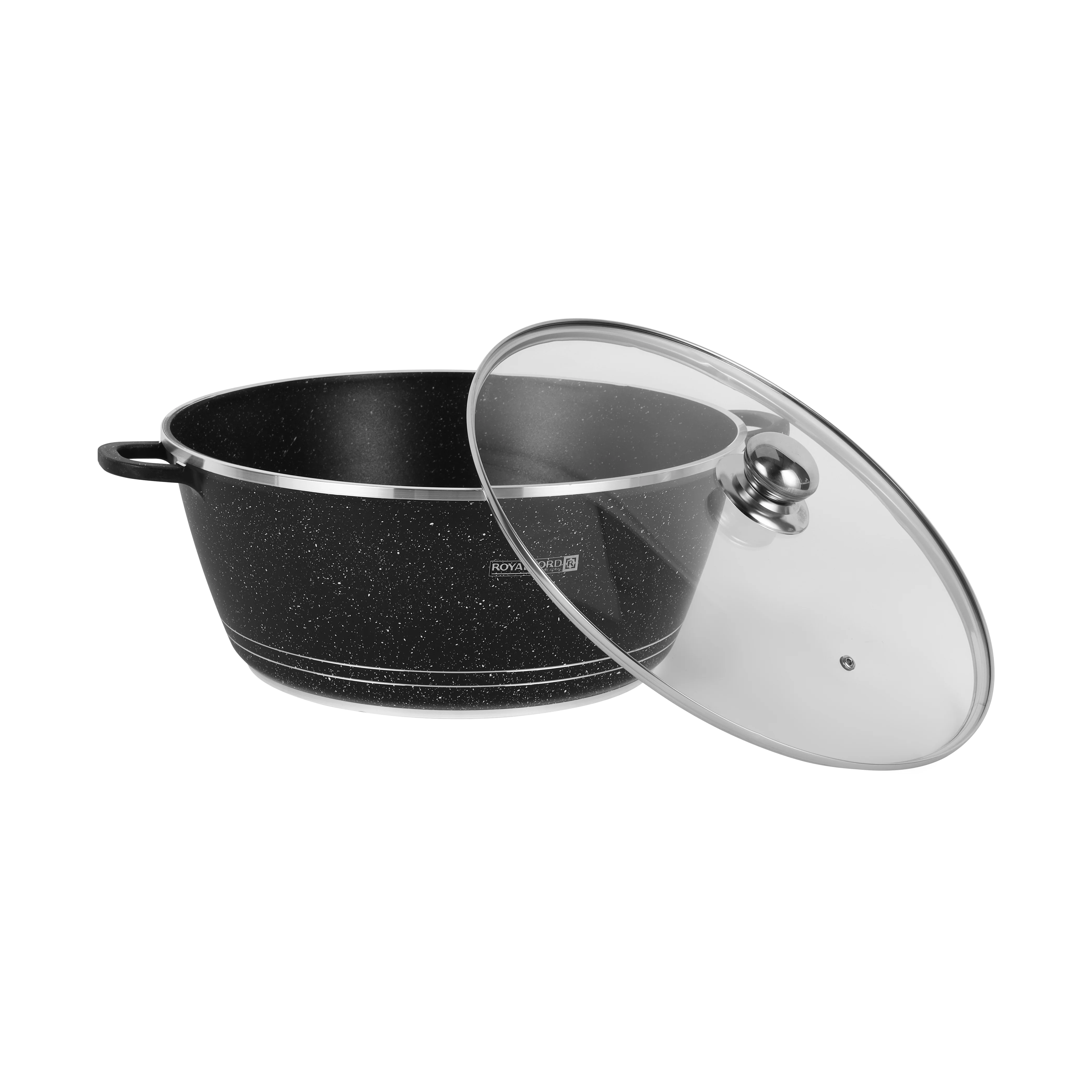 Royalford RF12704 40cm Die Cast Casserole | 5-Layer Granite Non-Stick Coating | Tempered Glass Lid | Premium Aluminium Cookware for Gas, Ceramic and Halogen Cooking - Image 2