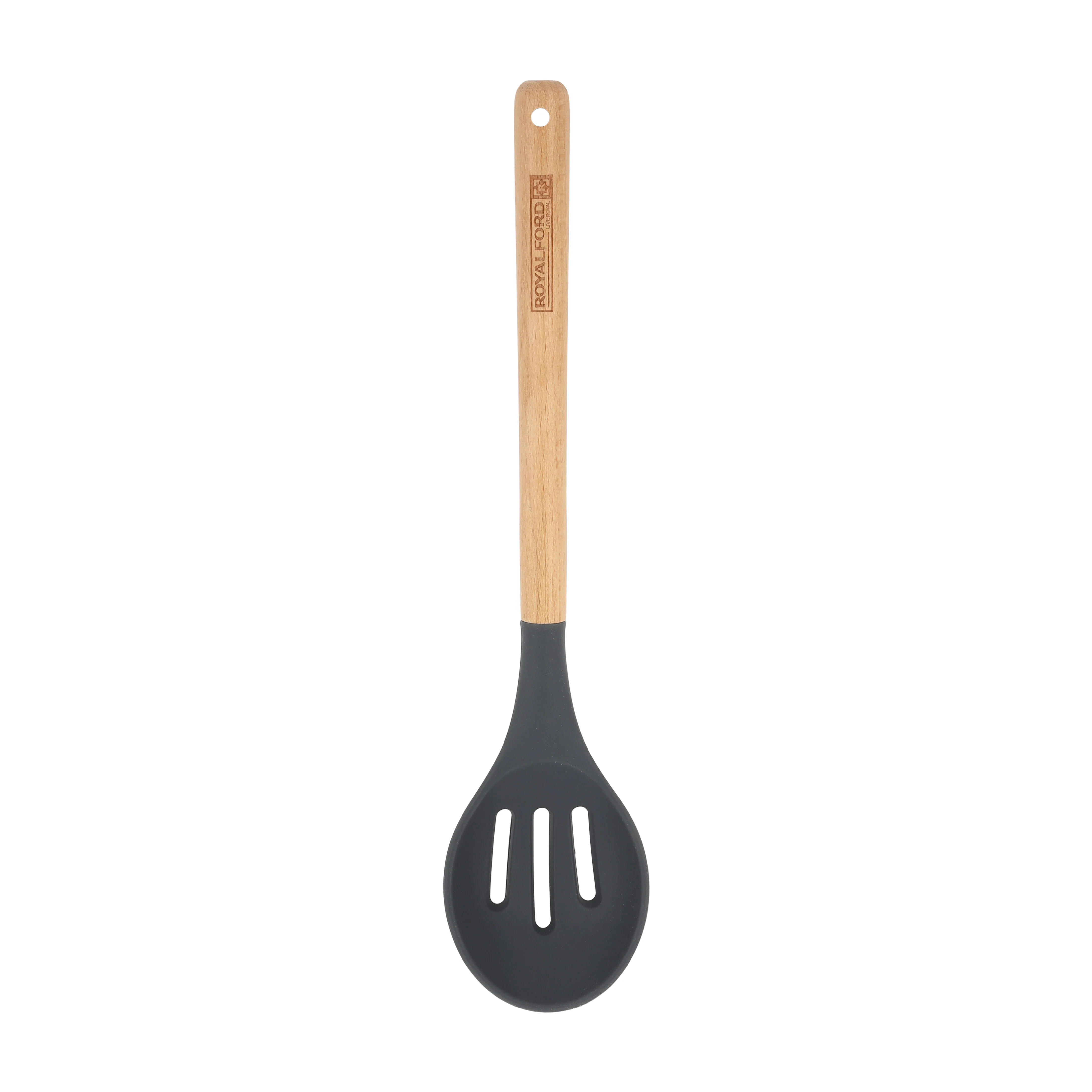 Royalford RF12744 Silicone Slotted Spoon with Wooden Handle | Heat Resistant | Non-Stick Safe Durable Kitchen Cooking Utensil |  Perfect for Stirring, Draining & Serving - Image 2