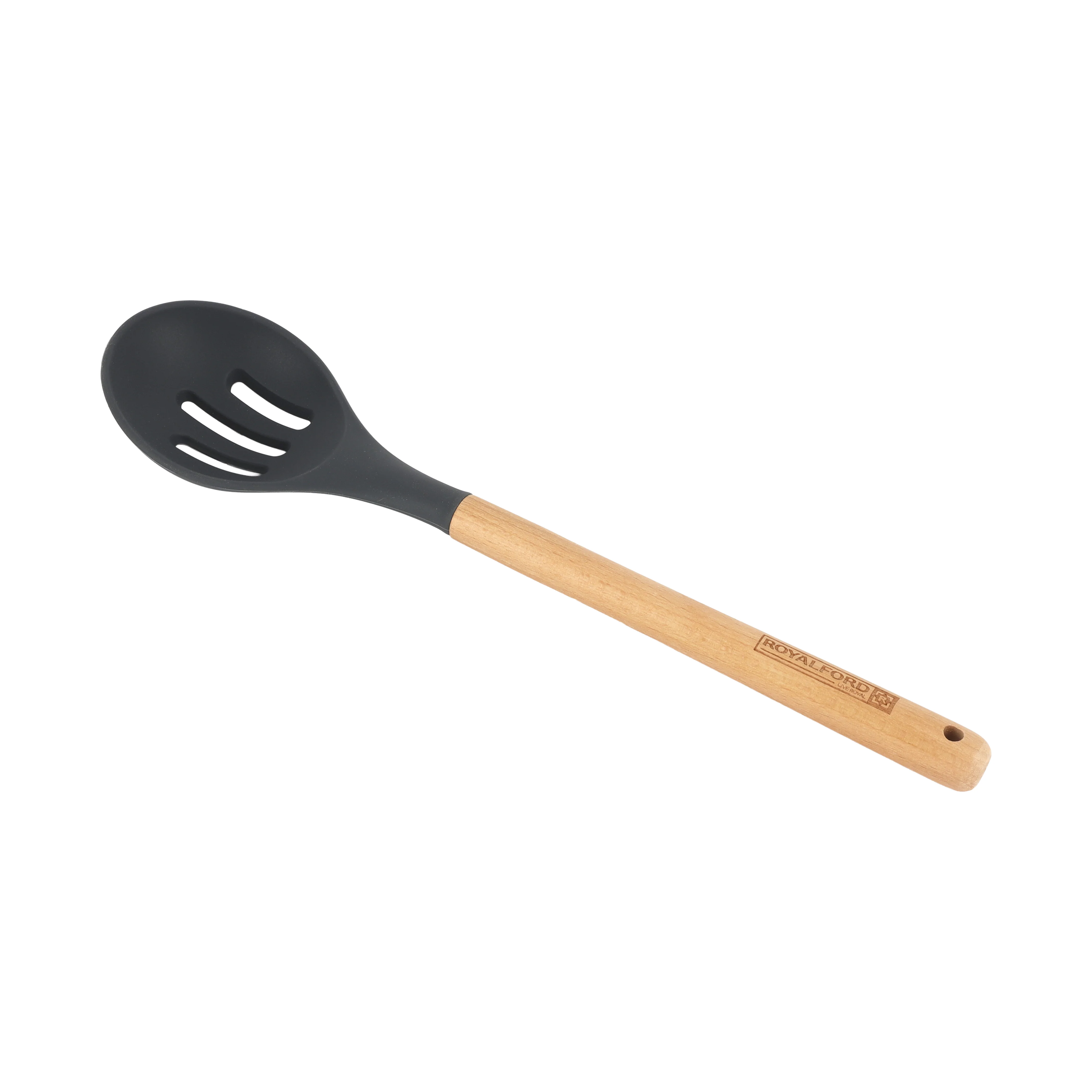 Royalford RF12744 Silicone Slotted Spoon with Wooden Handle | Heat Resistant | Non-Stick Safe Durable Kitchen Cooking Utensil |  Perfect for Stirring, Draining & Serving - Image 3