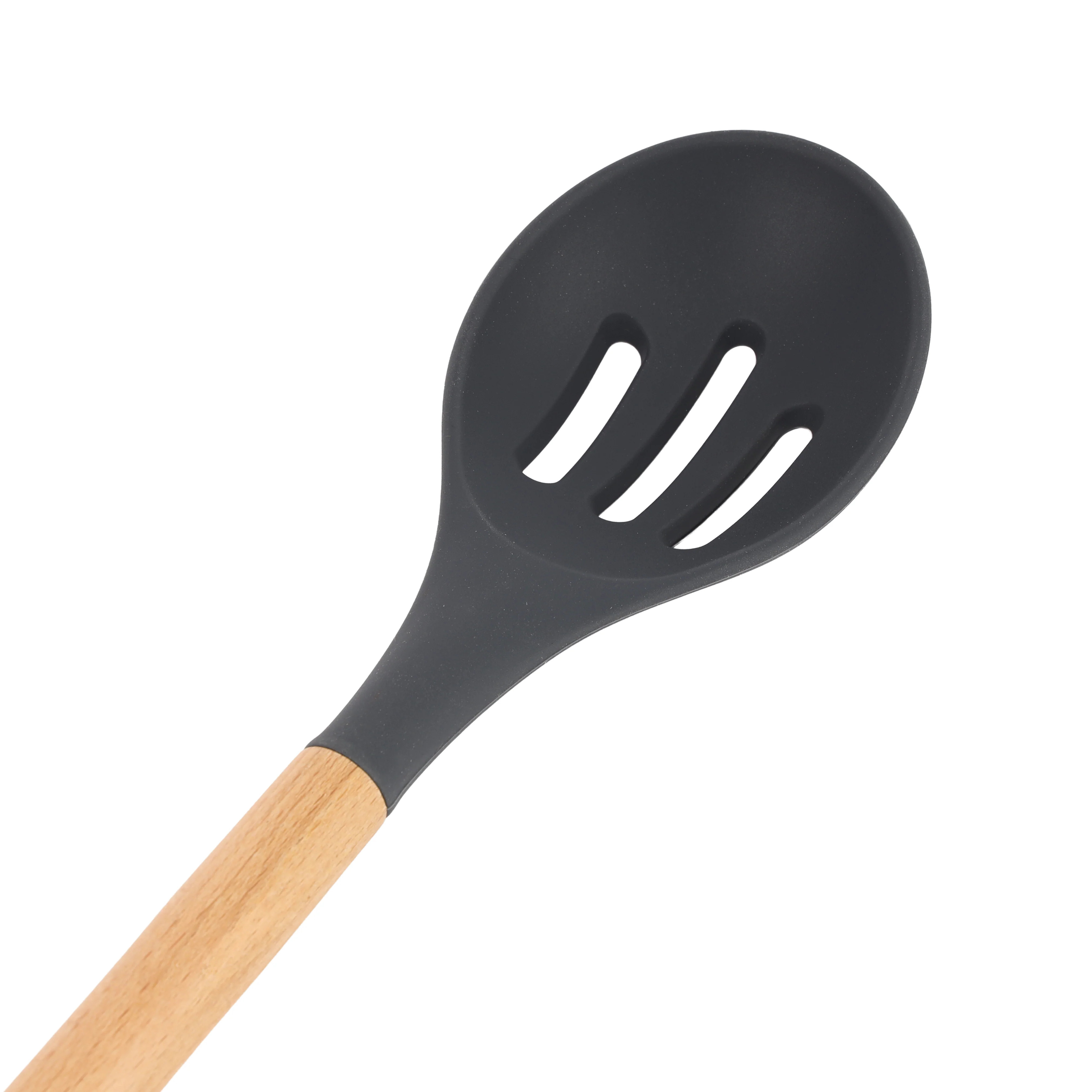 Royalford RF12744 Silicone Slotted Spoon with Wooden Handle | Heat Resistant | Non-Stick Safe Durable Kitchen Cooking Utensil |  Perfect for Stirring, Draining & Serving - Image 4