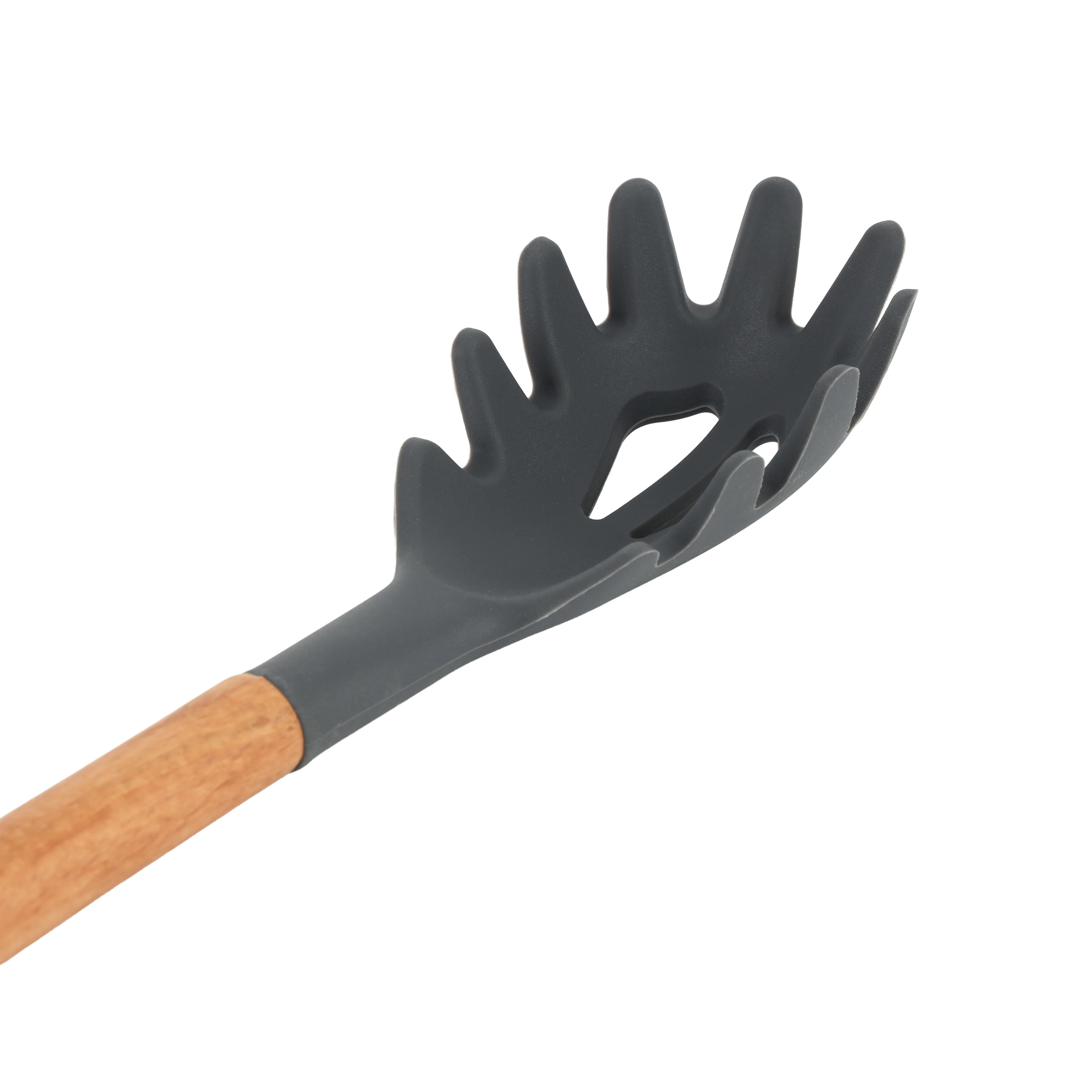 Royalford RF12746 Silicone Spaghetti Server with Wooden Handle | Heat Resistant | Food Grade | Non Stick Safe | Durable Pasta Serving Spoon for Cooking Noodles & Pasta - Image 4