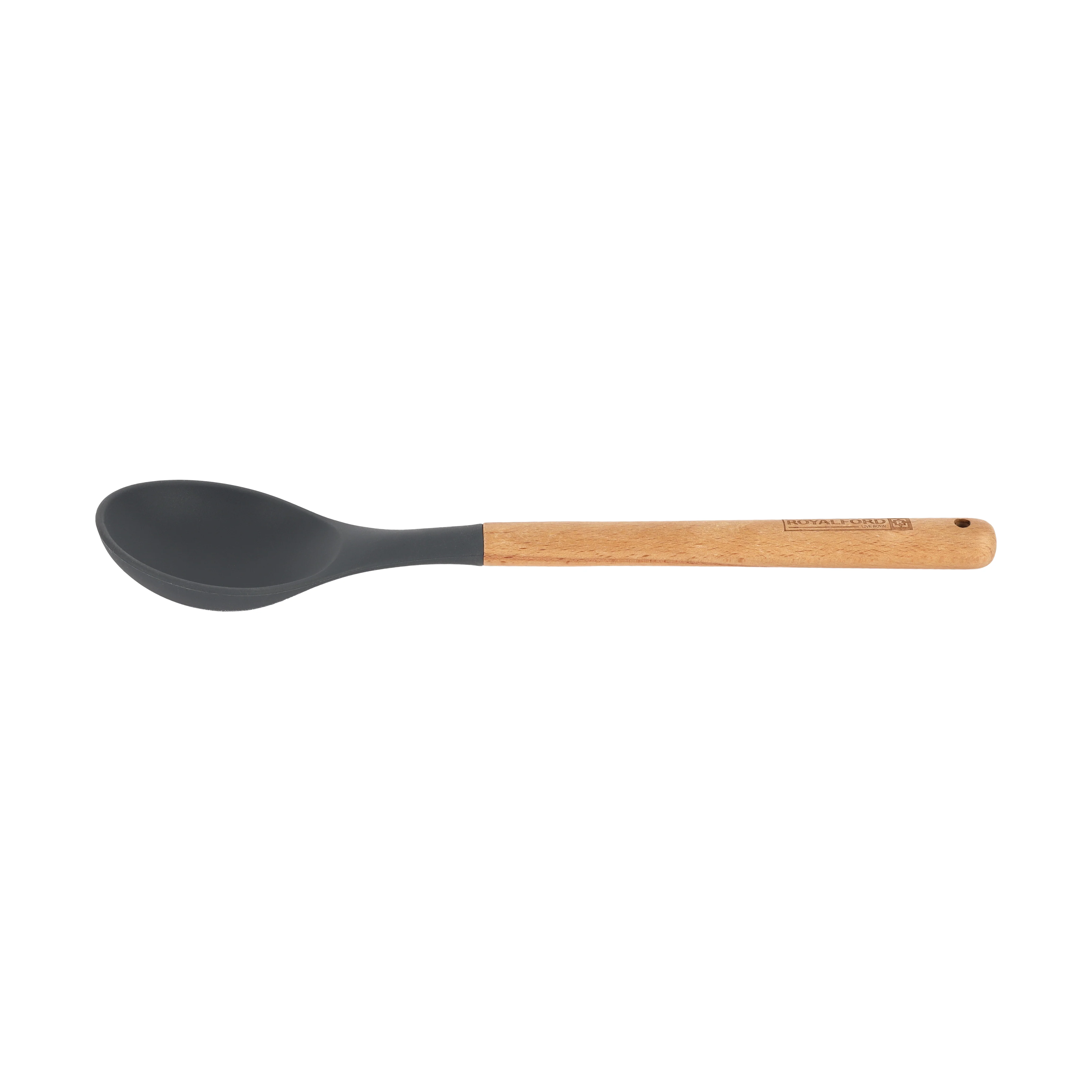 Royalford RF12749 Silicone Serving Spoon with Wooden Handle | Heat Resistant | Food Grade | Non Stick Safe | Durable Kitchen Spoon for Cooking & Serving Rice, Curry Etc - Image 3